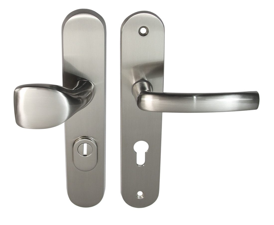 Türbeschlag Wohnungstür Schutzbeschlag Security 304 Nickelmatt WE-72 mm mit ZA, Stahleinlage im Außenschild