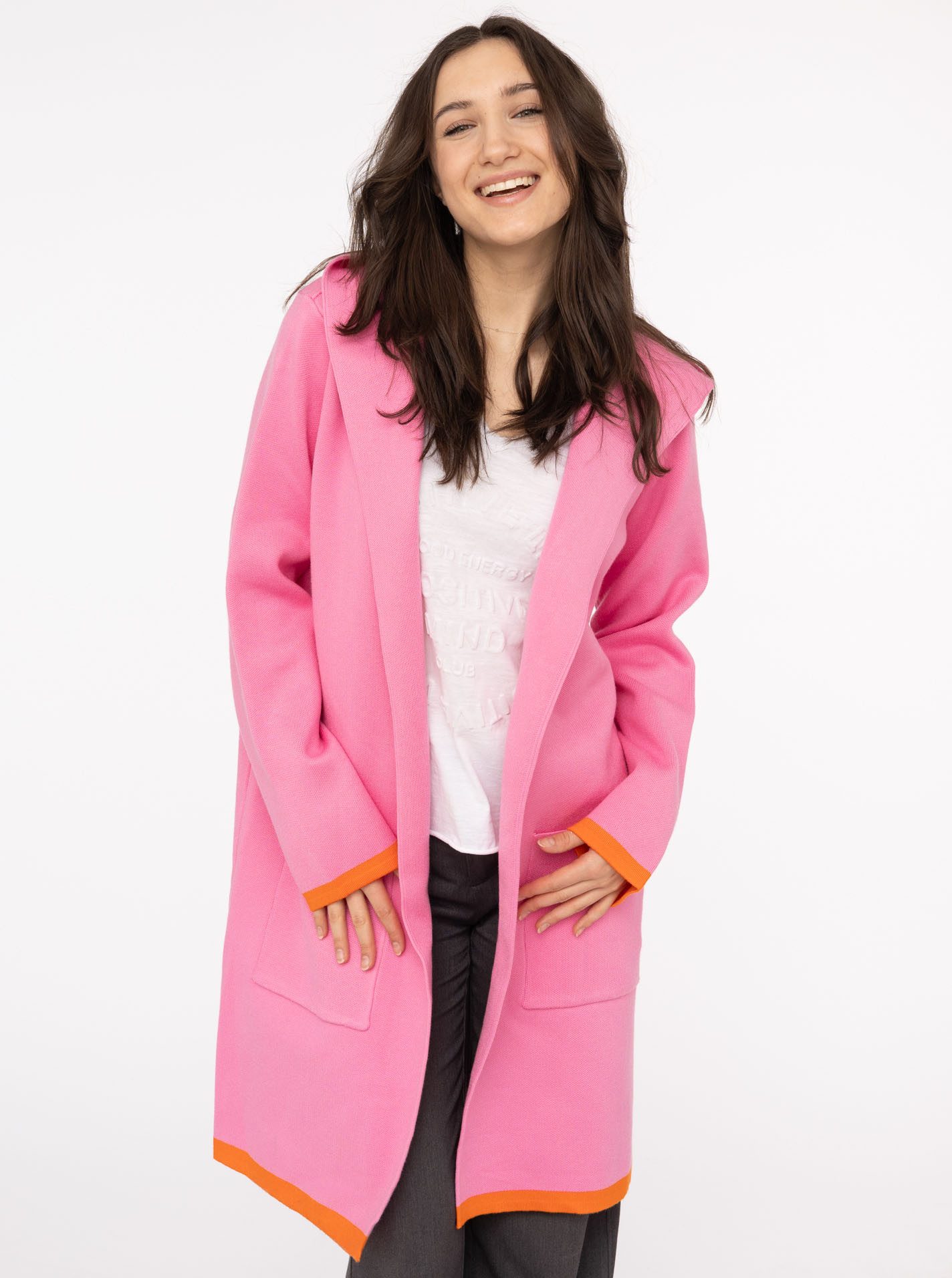 Zwillingsherz Strickjacke "Mona" Kapuze, Taschen, Kontrast-Kanten, Langarm, günstig online kaufen