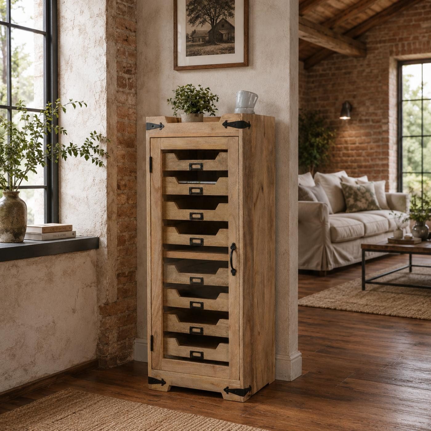 baario Kommode Schubladenkommode URED, massiv Mangoholz Organizer Vintage Apotheker Kommode Handwerk