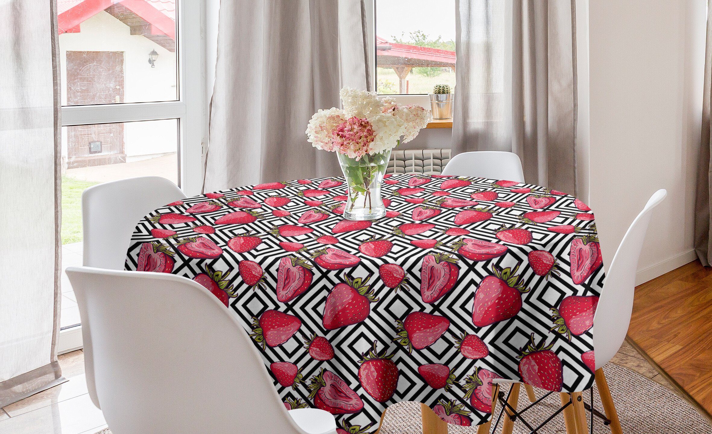 Abakuhaus Tischdecke Kreis Tischdecke Abdeckung für Esszimmer Küche Dekoration, Früchte Chevron Streifen-Design | Tischdecken