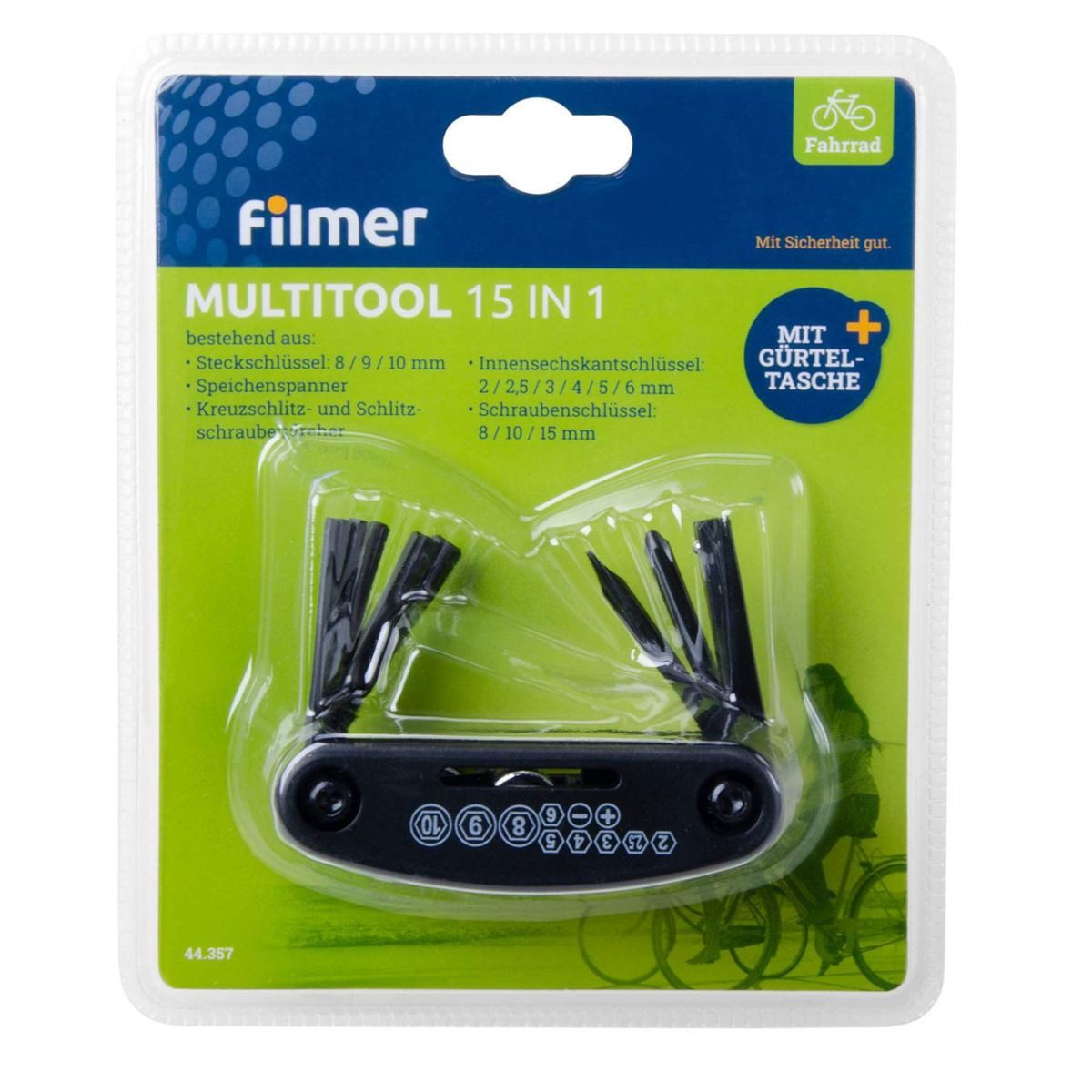 Filmer Multitool Multitool 15 in 1 Gürteltasche Schraubendreher Schraubenschlüssel, mit Gürteltasche
