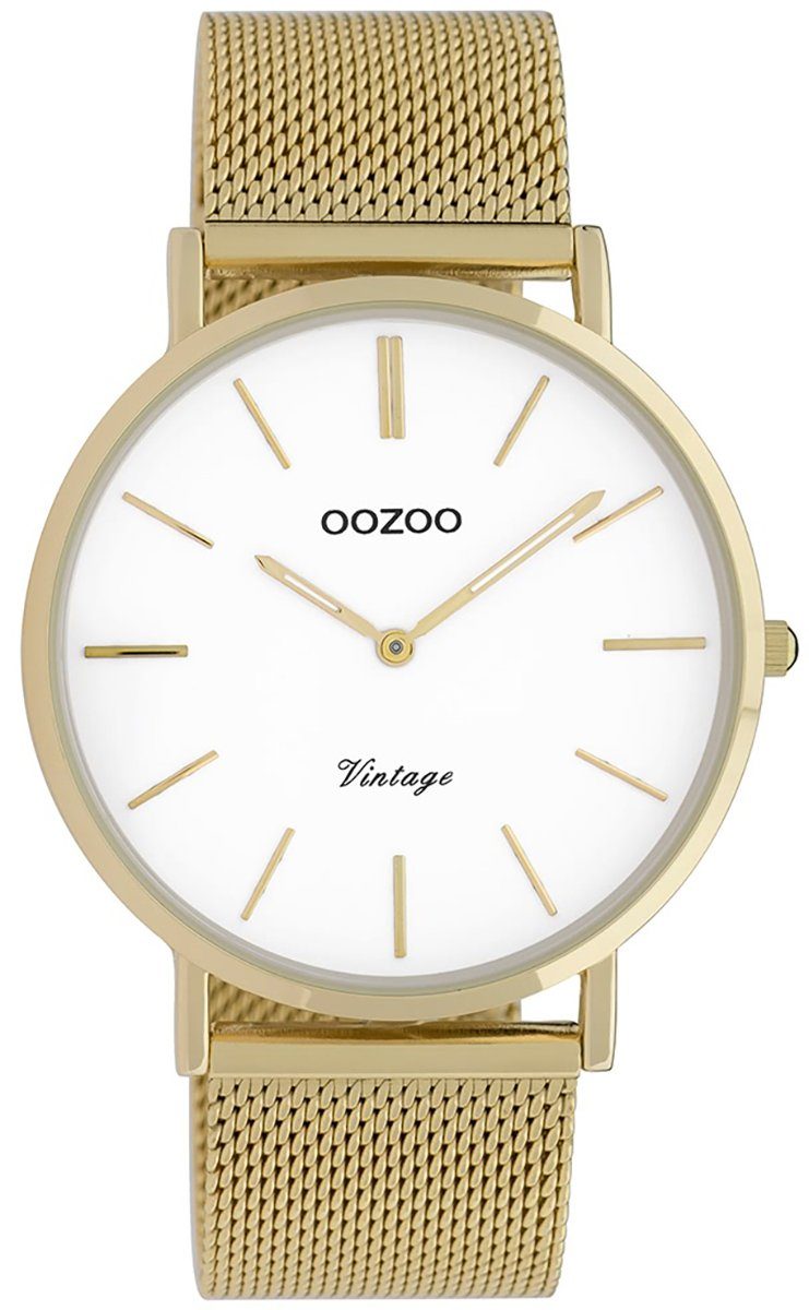 Oozoo gold rund, Edelstahlarmband, OOZOO Quarzuhr Fashion-Style Herrenuhr Vintage, (ca. Herren-Uhr groß 40mm)