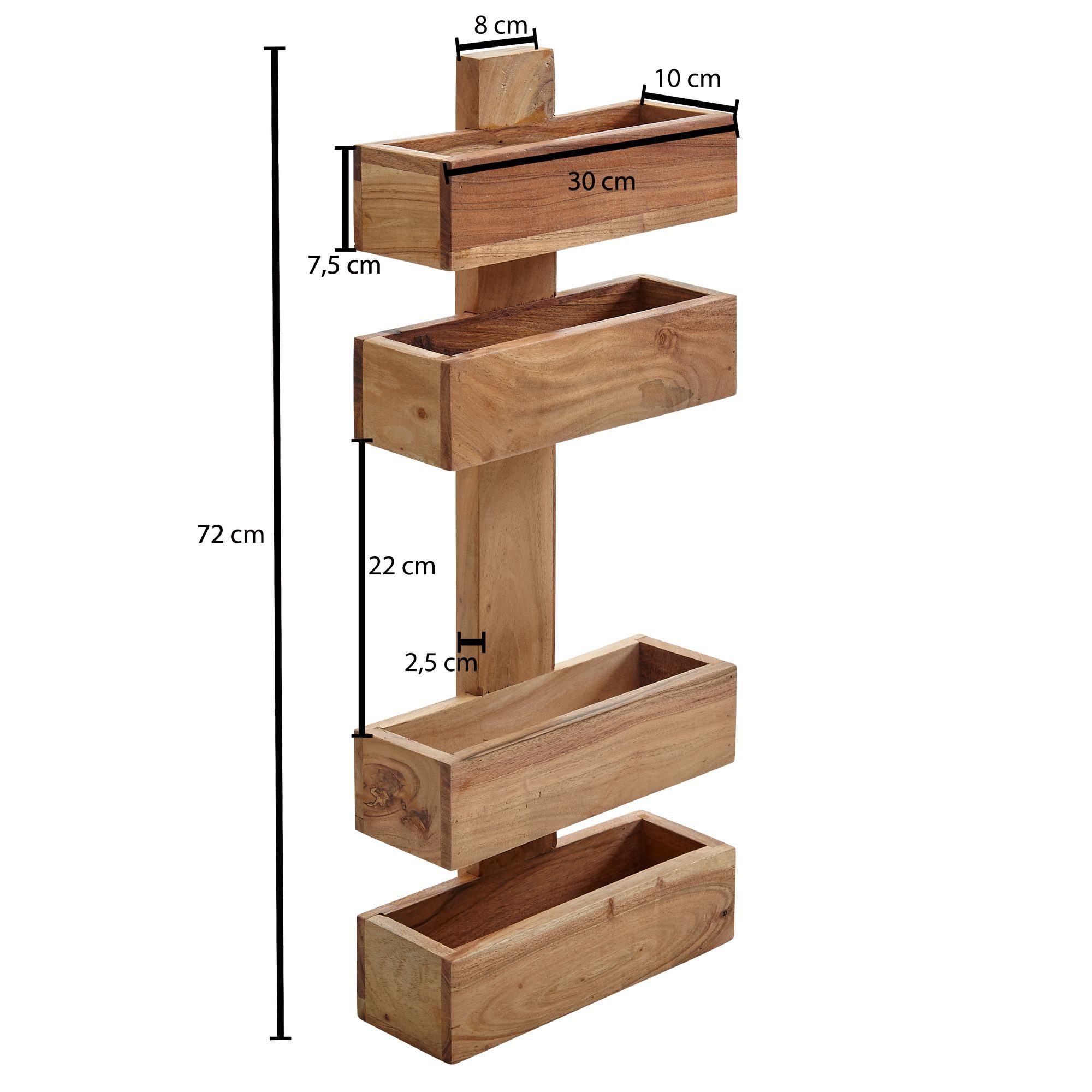 FINEBUY Zeitungsständer SuVa2485_1 Massivholz Zeitschriftenständer Prospekthalter (Akazie Massivholz 30x72x10 cm mit 2 Ablagen), Zeitschriftenständer Wand, Zeitungshalter Modern