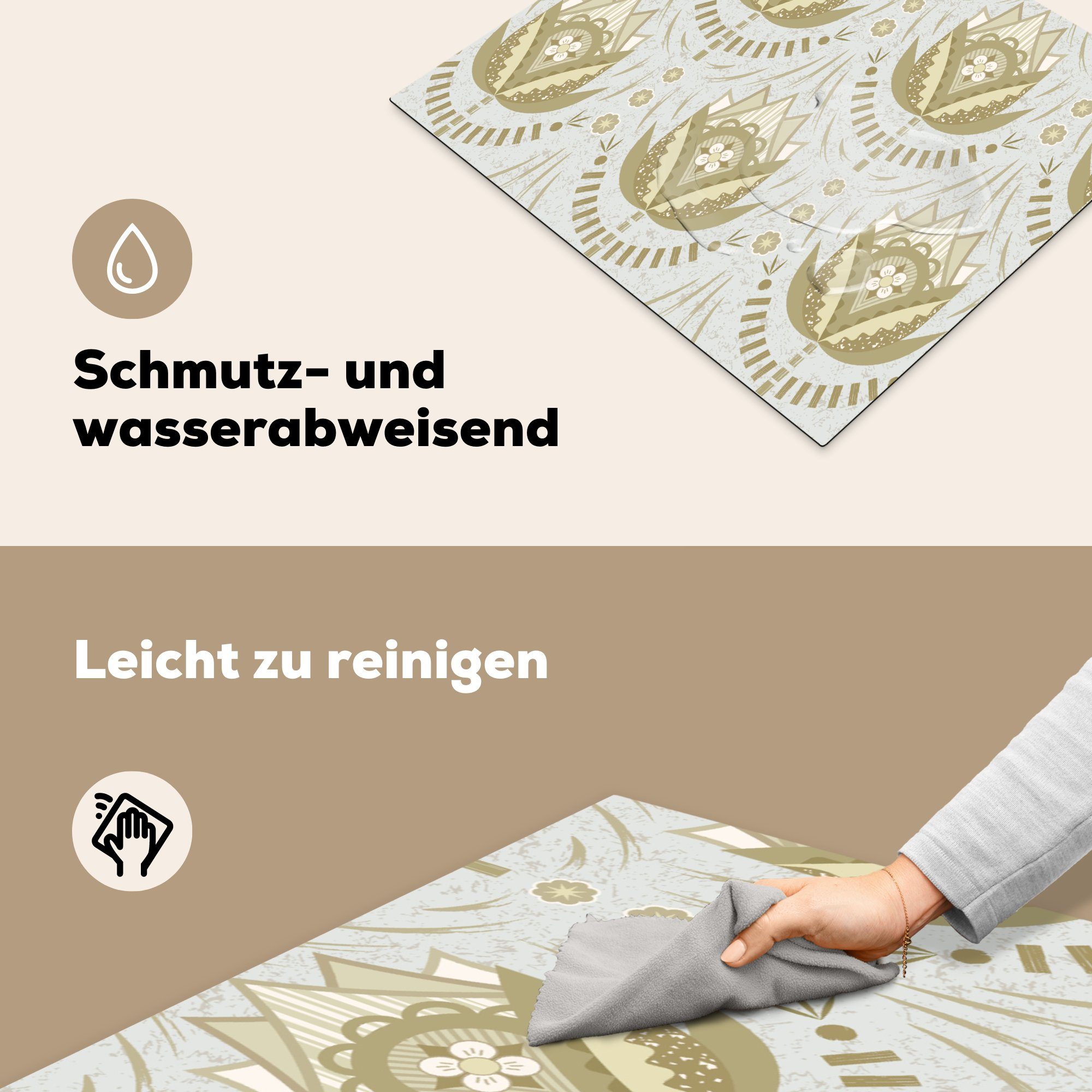 cm, für 59x52 Muster, tlg), (1 MuchoWow Induktionsmatte Gold Vinyl, - Ceranfeldabdeckung - die Blumen küche, Herdblende-/Abdeckplatte