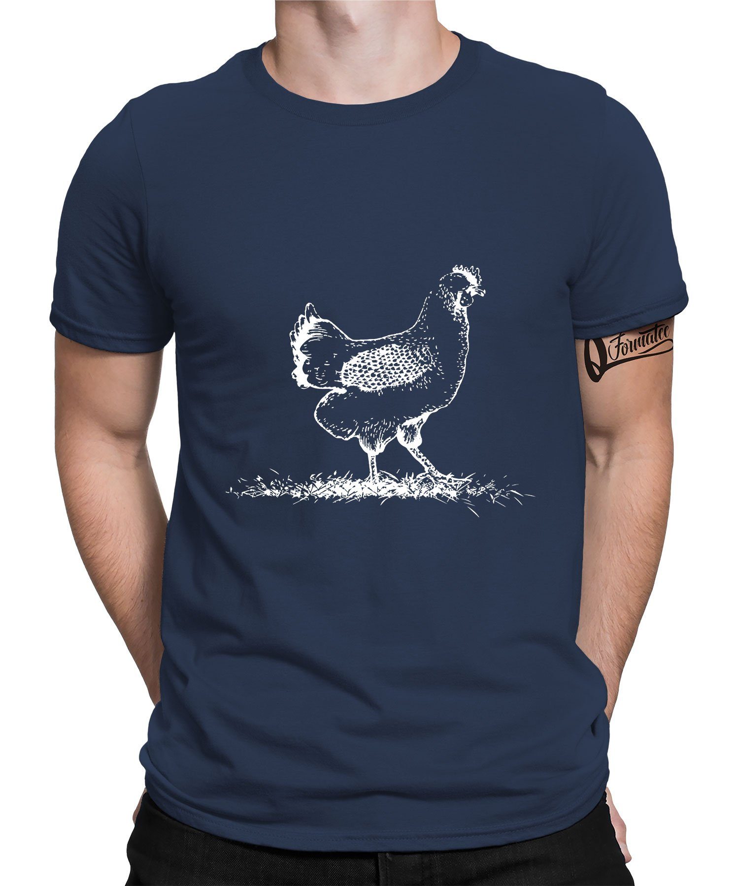 Quattro Formatee Kurzarmshirt Huhn Hahn Chicken Bauern Hühner Herren T-Shirt (1-tlg) Navy Blau | T-Shirts