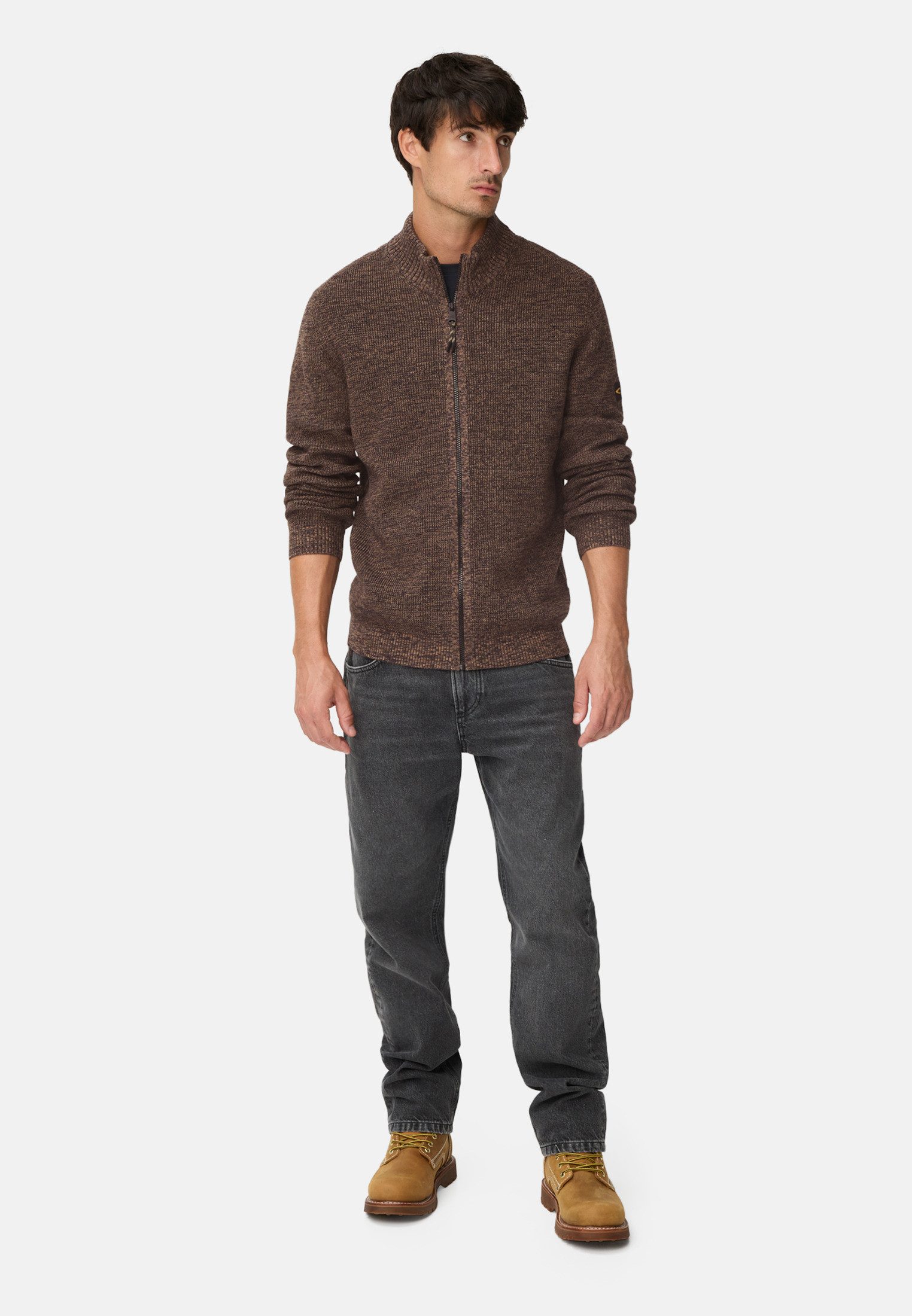 camel active Strickjacke Strickjacke aus einem soften Baumwollmix Langarm Stehkragen