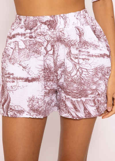 SASSYCLASSY Shorts Musselin Sommer Hose Damen Kurz mit Motiv 100 % Baumwolle (Musselin), atmungsaktiv, sehr leicht, Made in Italy