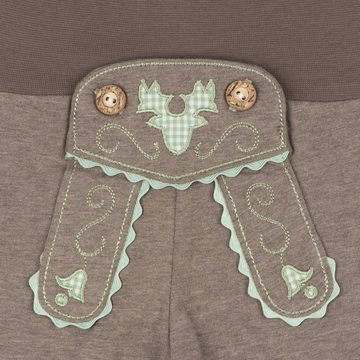 P.Eisenherz Body & Hose Trachten Set für Lausbuben im Geschenkkarton (lang (2-tlg) Baby Body mit langem Arm und appliziertem Hosenträger und Baby Jogginghose im Lederhosen Look