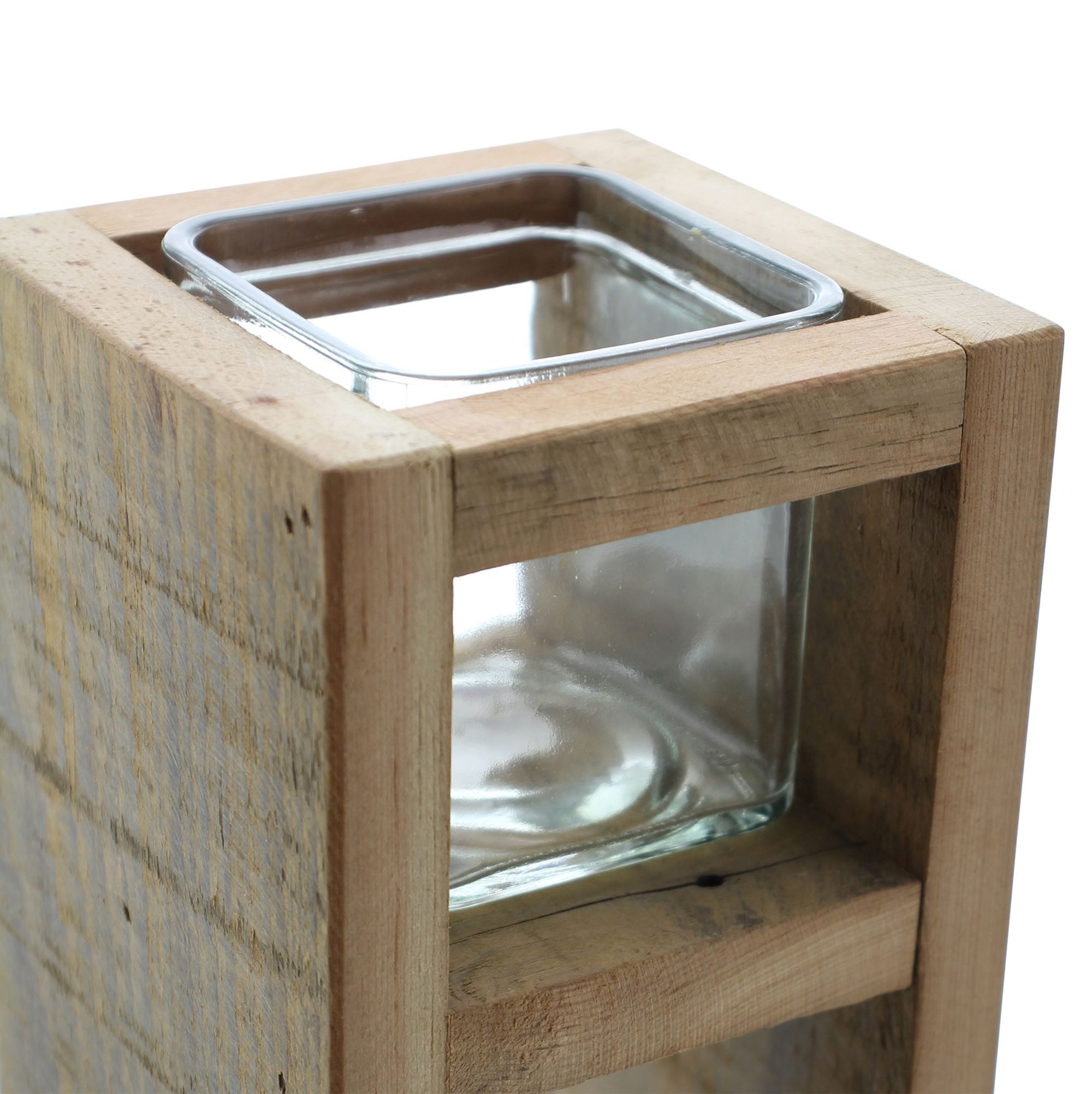 Dekoleidenschaft Bodenwindlicht "Wood" Windlicht Säule aus recyceltem Holz, Kerzenhalter, 30 + 40 cm (2 St., im Set), Kerzenständer rustikal - Jedes Stück ein U – Bild 5 von 5