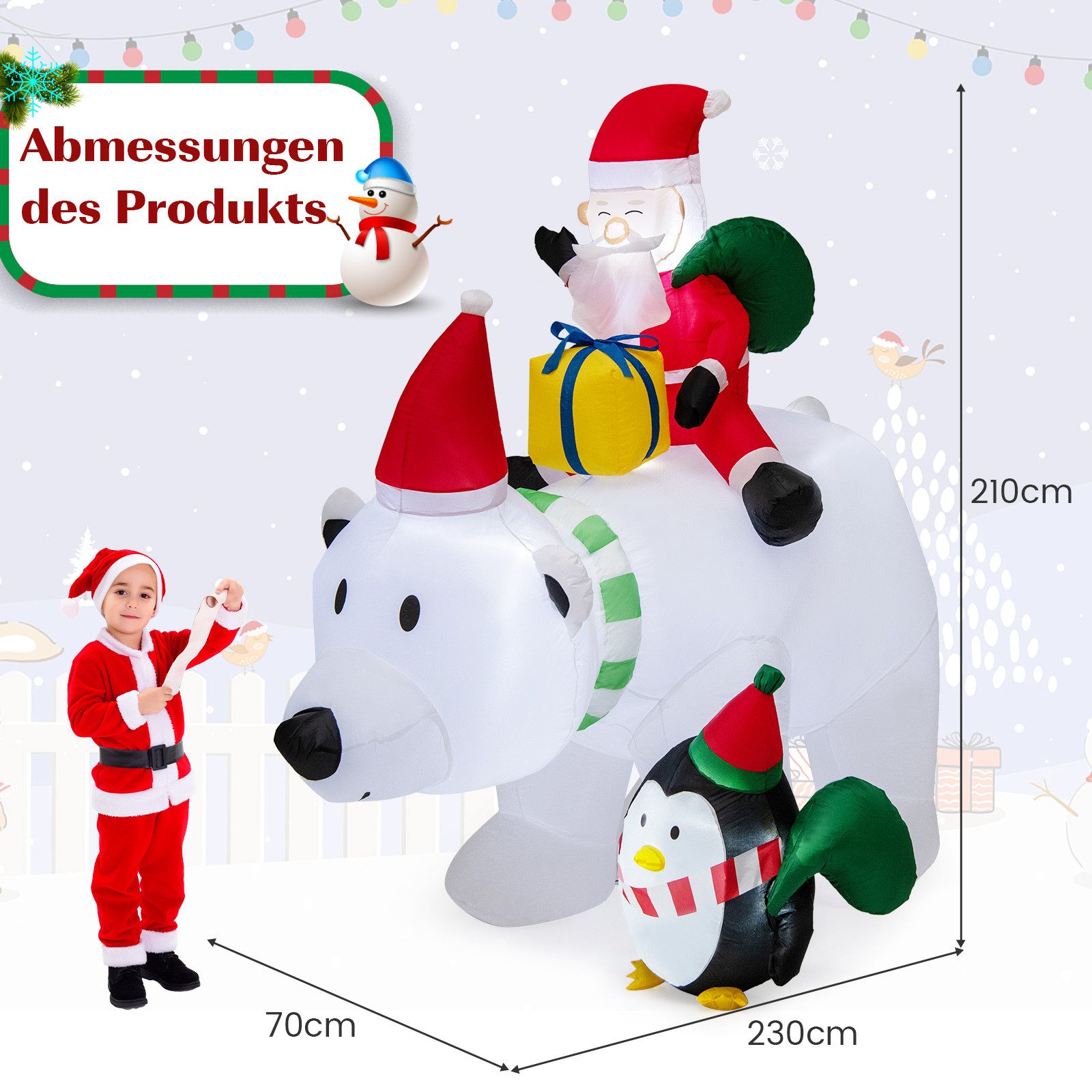 KOMFOTTEU Weihnachtsfigur, mit LED & wackelndem Kopf