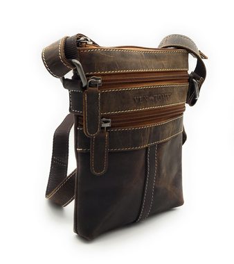 Ven Tomy Umhängetasche echt Leder Cross Bag aus robustem Büffelleder, für Männer und Frauen, vintage Look