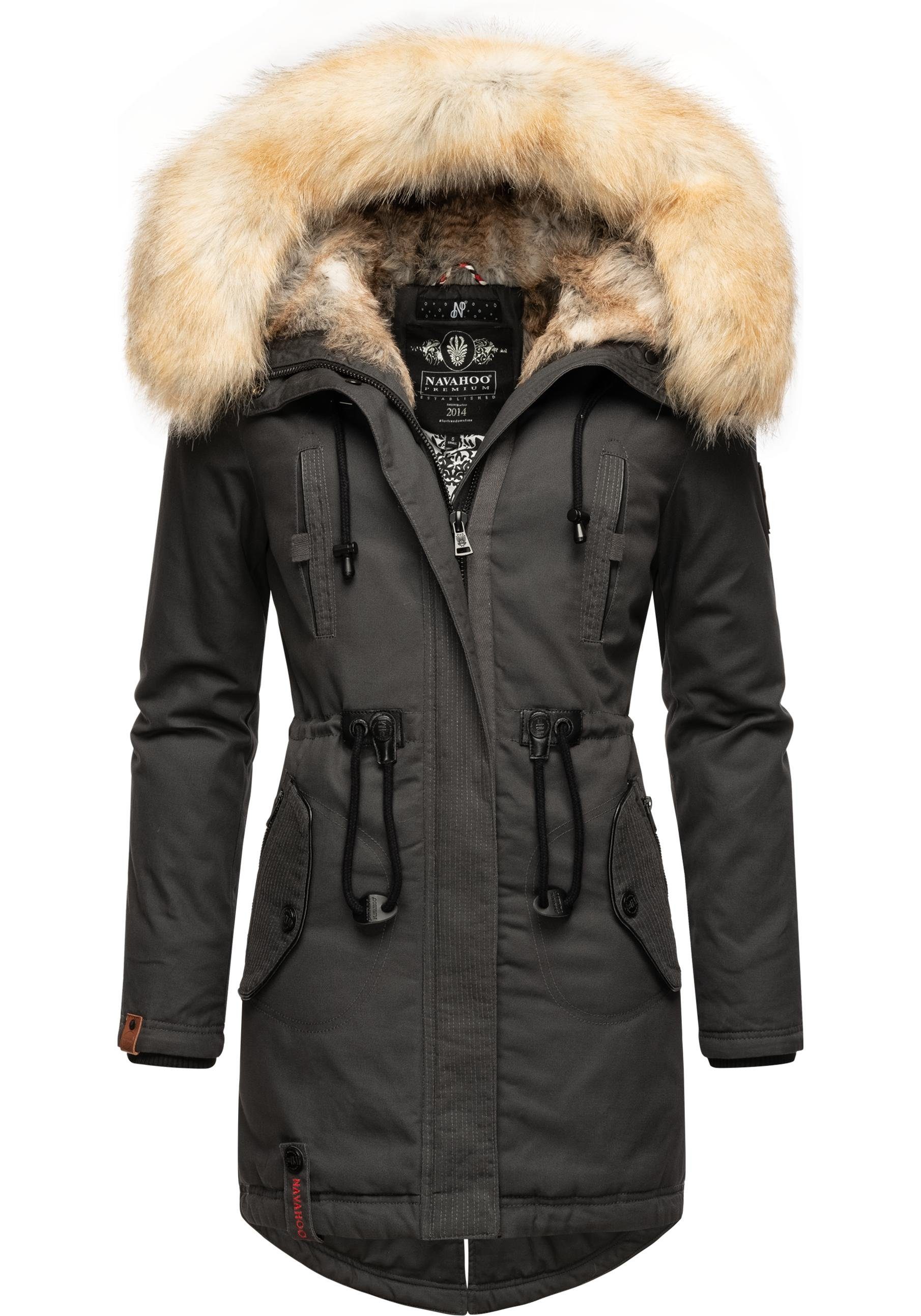 Navahoo Wintermantel Bombii stylischer Damen Winterparka mit Kunstfell-Kapuze