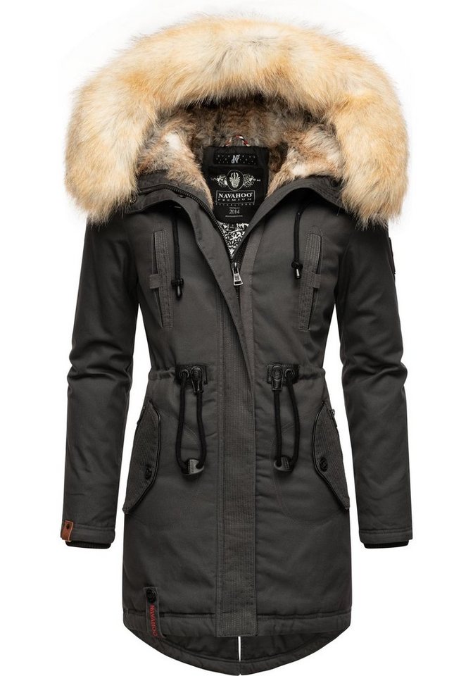 Navahoo Wintermantel Bombii stylischer Damen Winterparka mit Kunstfell- Kapuze, Winter Parka aus Baumwoll-Material, Innenseite mit Kunstpelz