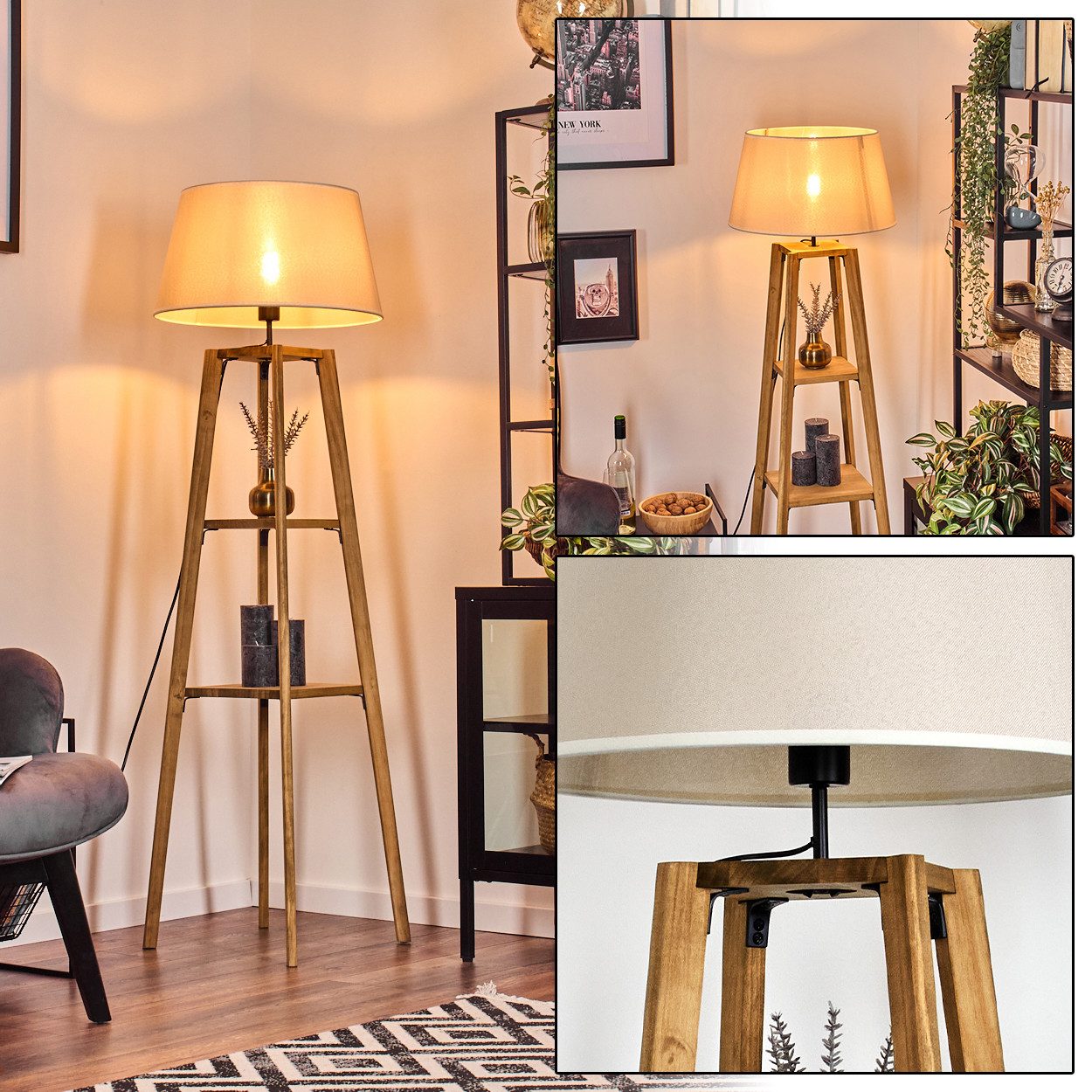 hofstein Stehlampe Stehlampe aus Holz/Stoff in günstig online kaufen