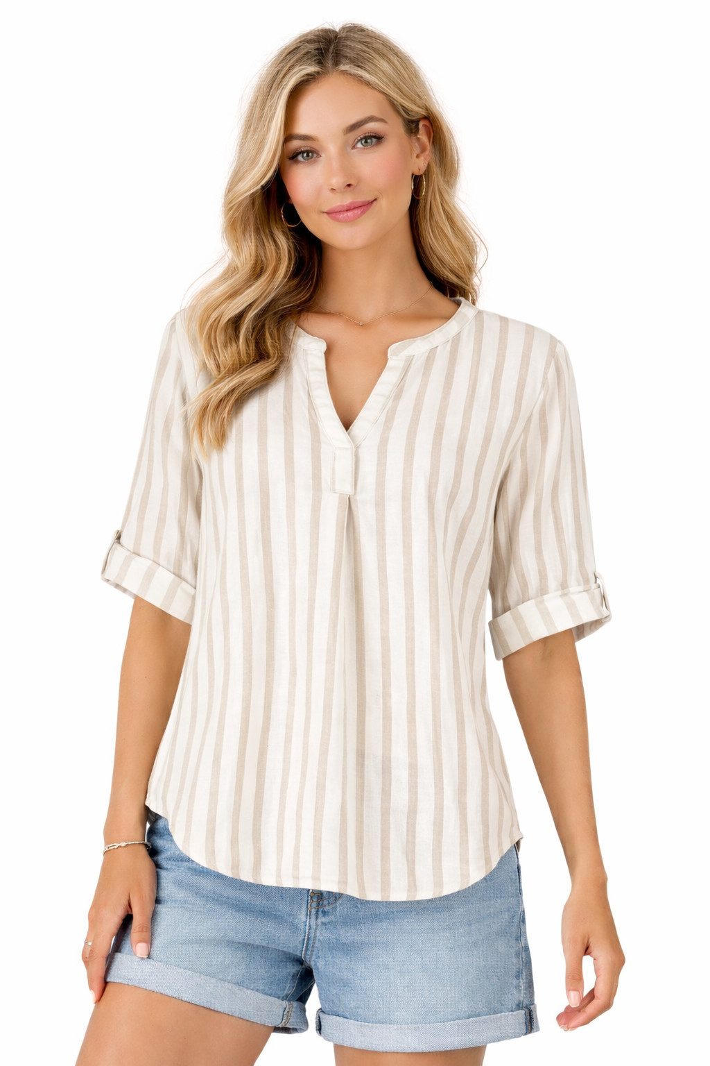 Eight2Nine Hemdbluse Eight2nine Damen Leinen Bluse atmungsaktiv Kurzarmbluse Sommer Urlaub