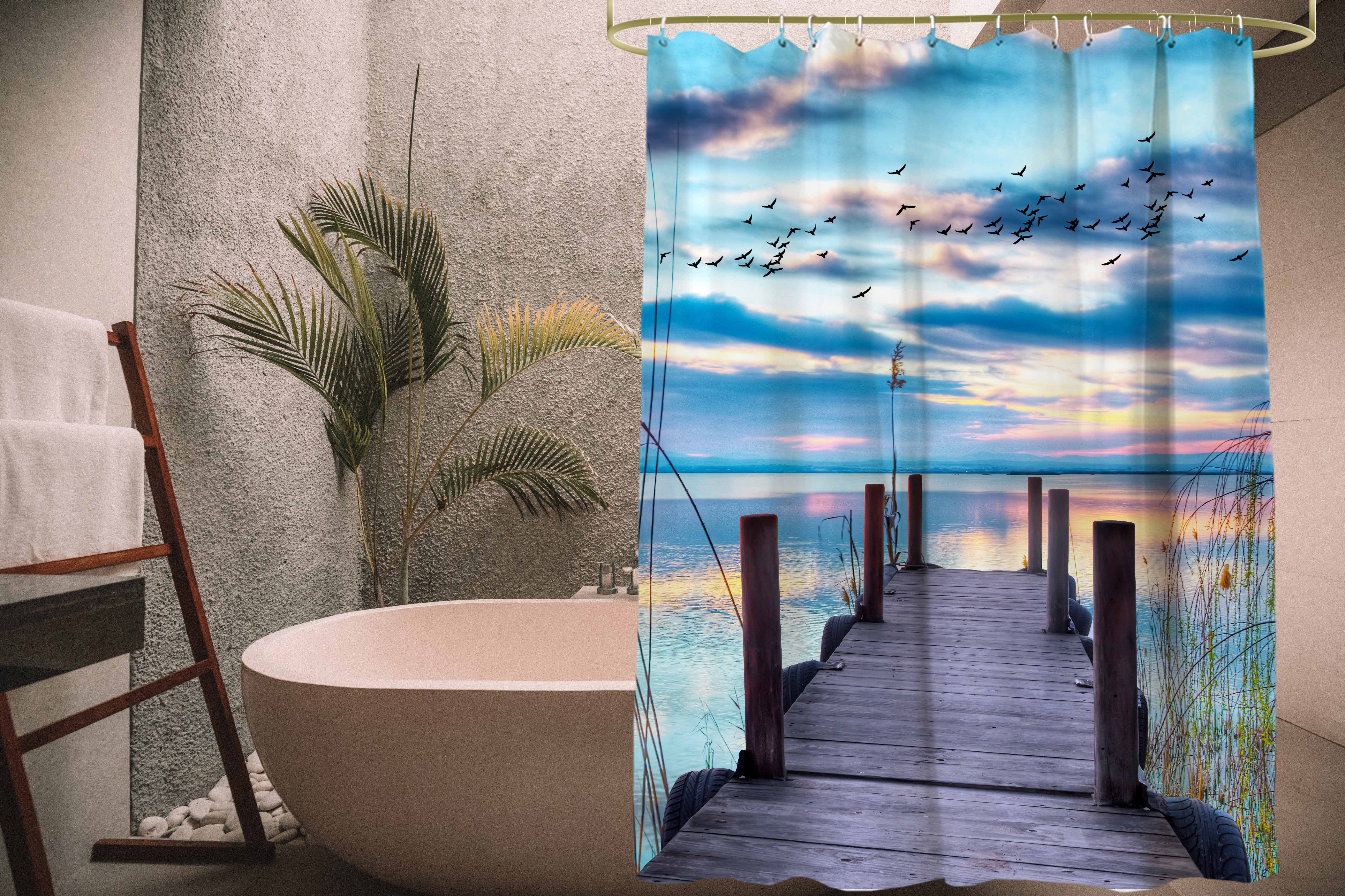 Sanilo Duschvorhang Sunset 180 x 200 cm, 100% wasserdicht, Anti-Schimmel-Effekt, hochwertige Qualität
