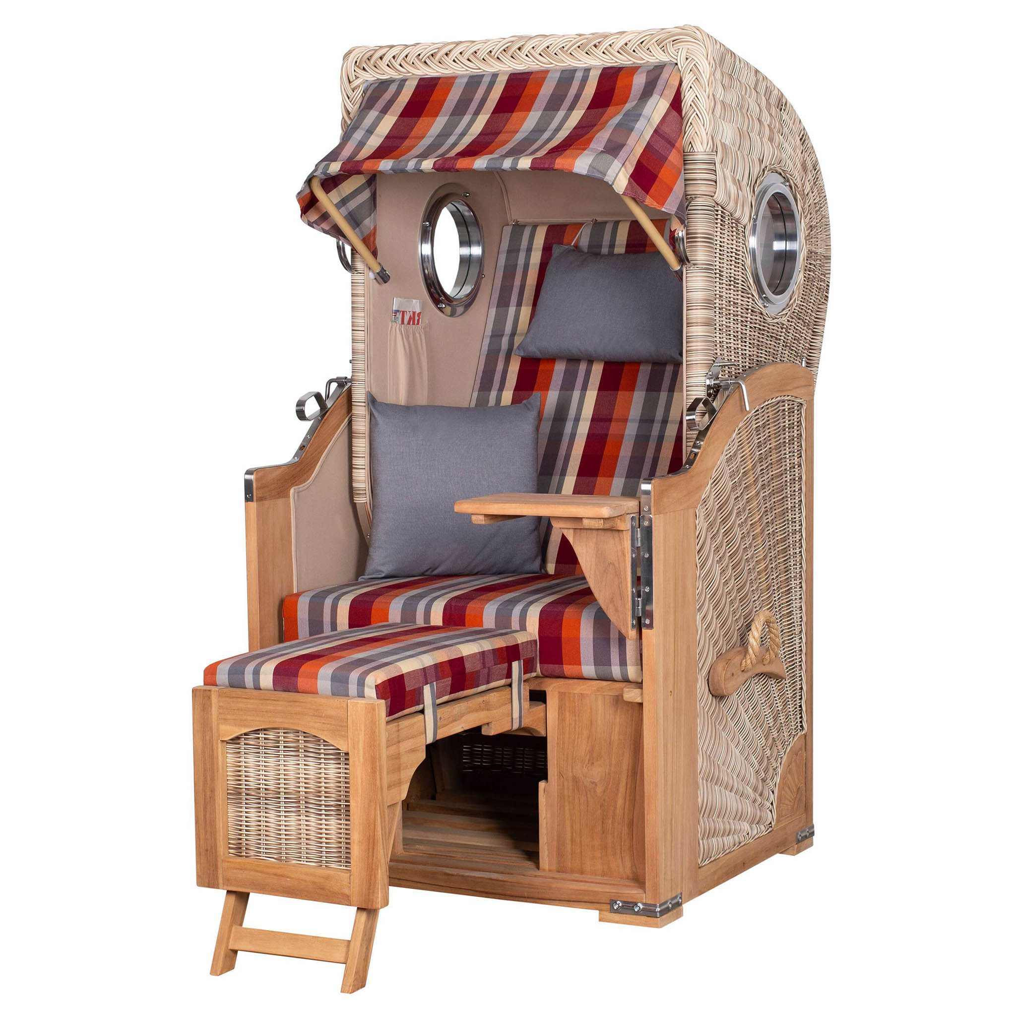 bene living Strandkorb Ammersee 1-Sitzer Teak - PE shell - Modell 584, BxTxH: 96x80x165 cm, Volllieger, Ostsee-Strandkorb, (Strandkorb-Komplettset, 5-tlg., Strandkorb inkl. Liftersystem und umfangreichem Zubehör), mit Windschutzfolie, Bistrotisch und bequemer Polsterung