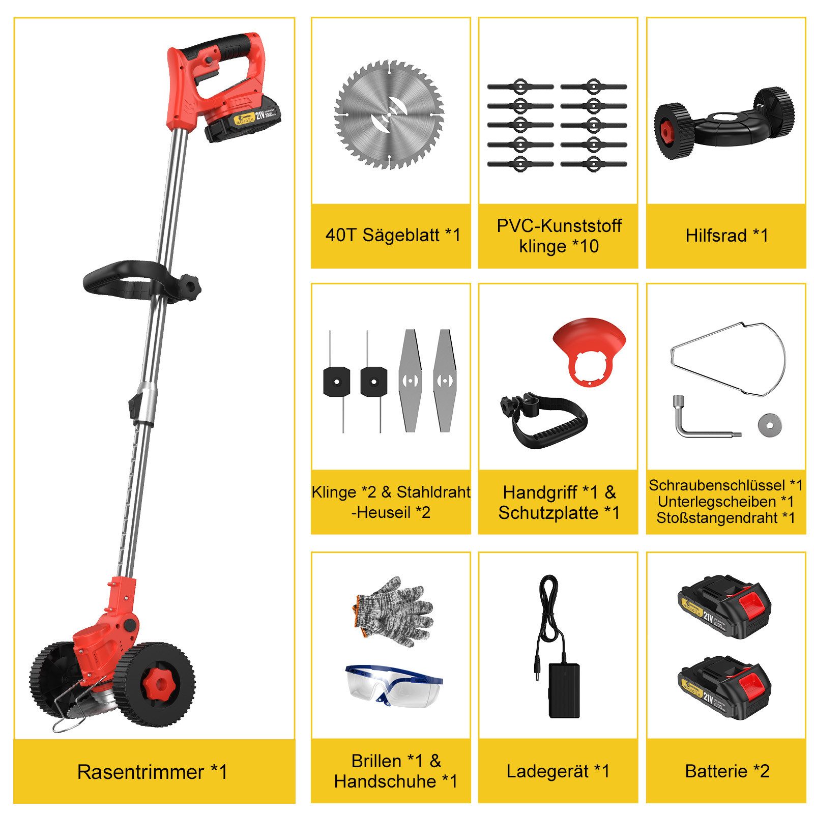 CONENTOOL Akku-Rasentrimmer 21V Elektro-Rasentrimmer, 15 cm günstig online kaufen