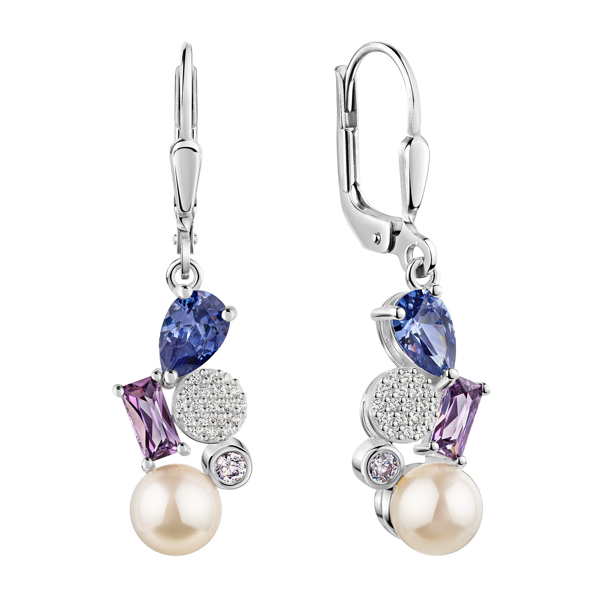 Firetti Paar Ohrhänger Schmuck Geschenk Silber 925 Ohrringe Baguette Kreis Tropfen, mit Zirkonia (synth) - mit Süßwasserzuchtperle