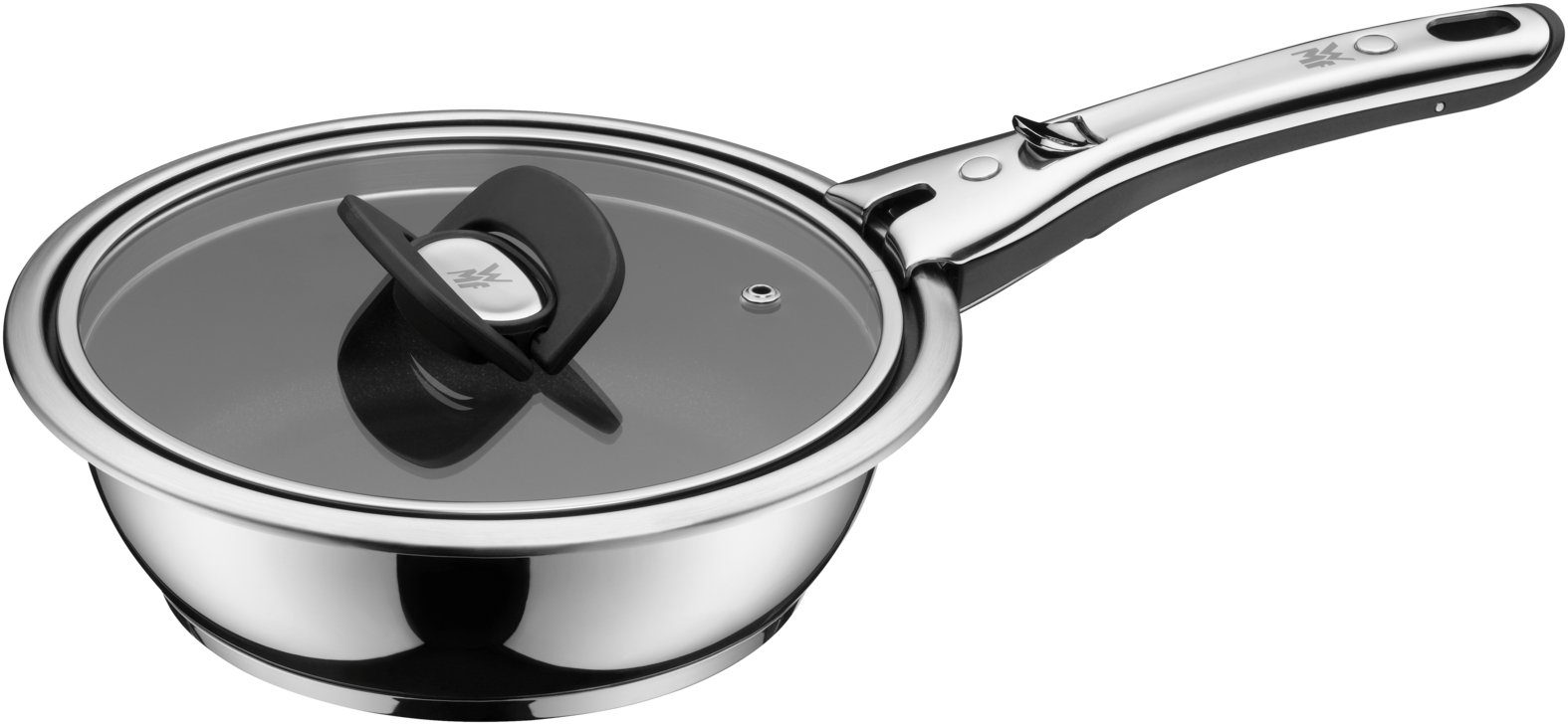 WMF Bratpfanne Click&Serve Bratpfanne mit Antihaftversiegelung, 20 cm, Cromargan Edelstahl rostfrei 18/10 (20 cm, 1-tlg., optimal für Herdplatten mit Ø 14,5 cm), TransTherm-Allherdboden