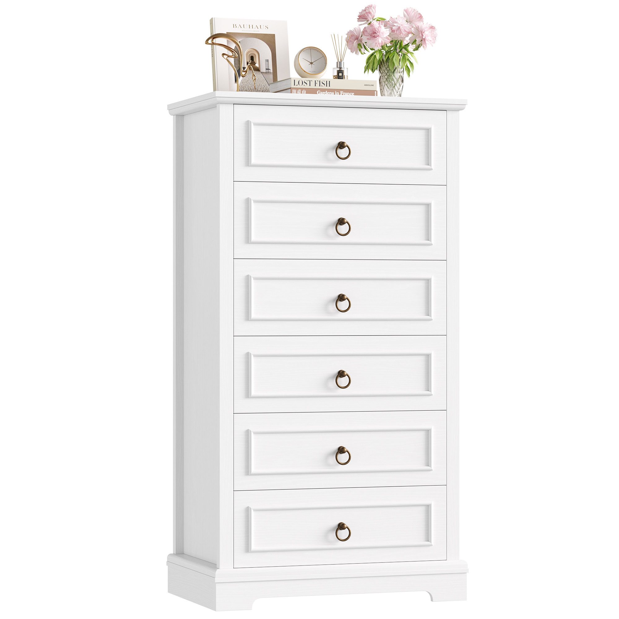 HOMECHO Hochkommode, 131cm Hoch Kommode mit 6 Schubladen, Weiß