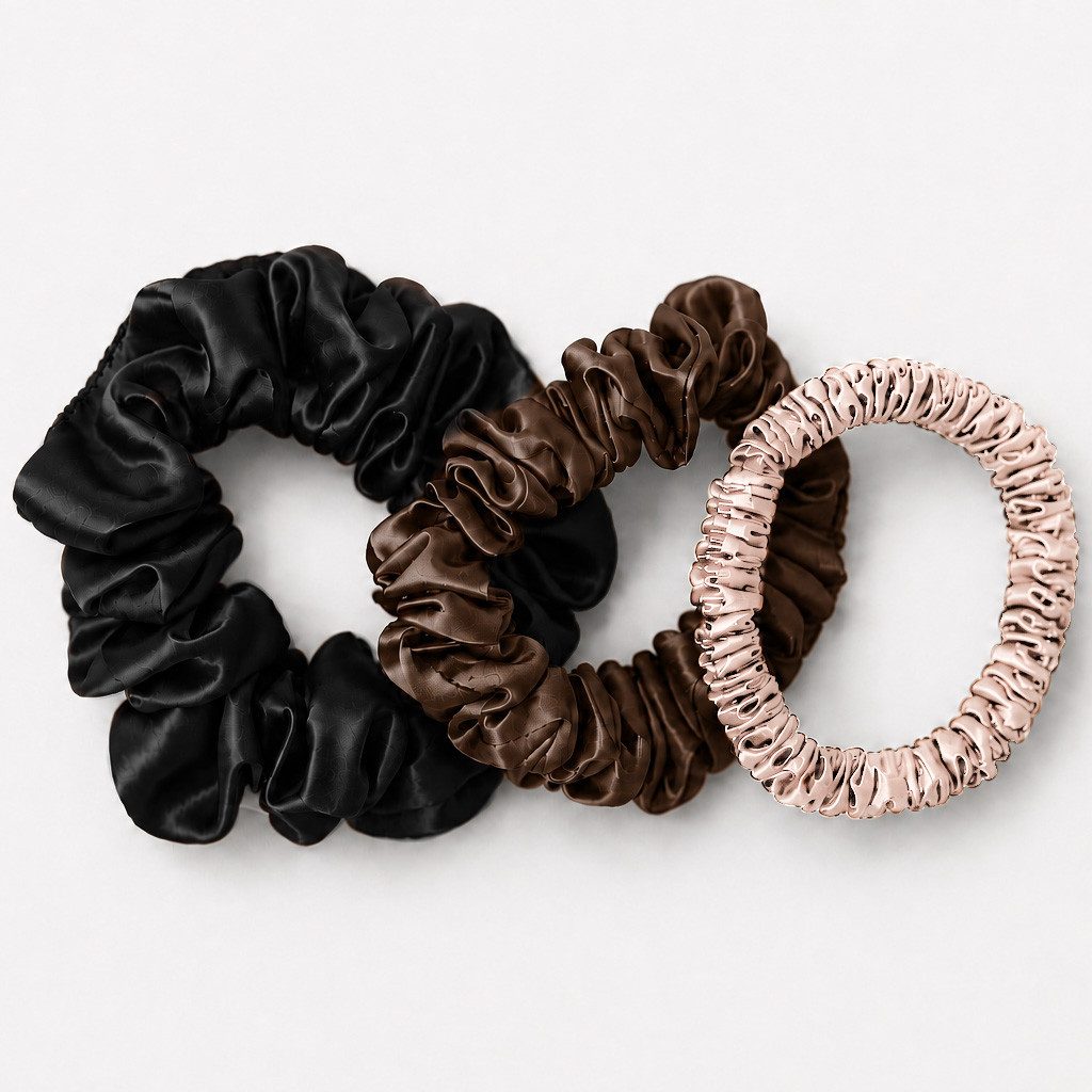 bene-sleep. Haargummi bene-sleep Scrunchies 3er-Set aus 100 % Maulbeerseide, 22 Momme, 3cm, 2cm, 1cm