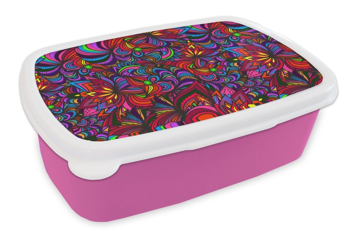 Snackbox, - Muster Abstrakt, Erwachsene, MuchoWow Mädchen, Brotdose Dschungel für Brotbox Kunststoff, Lunchbox (2-tlg), - Kinder, Kunststoff rosa