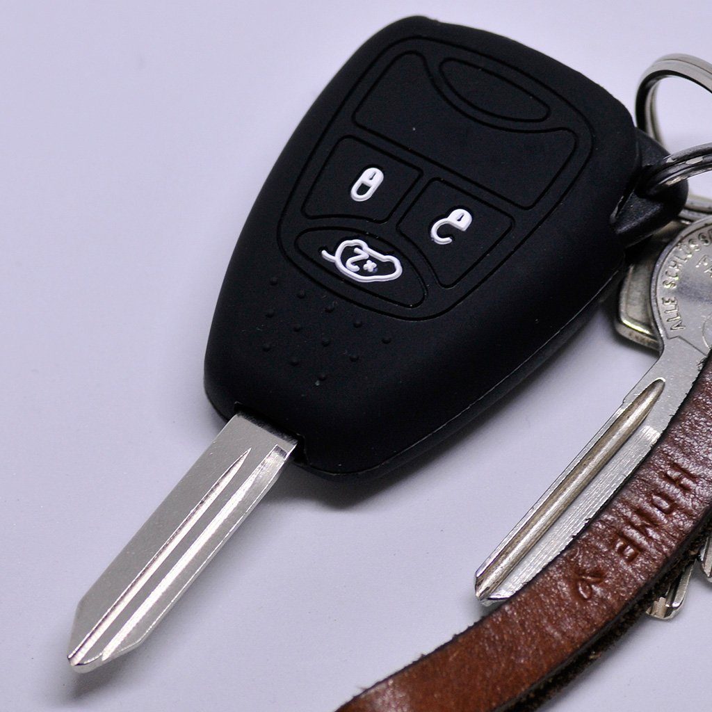 mt-key Schlüsseltasche Autoschlüssel Softcase Silikon Schutzhülle Schwarz, für Chrysler 300C Voyager Dodge RAM Jeep Commander Grand Cherokee