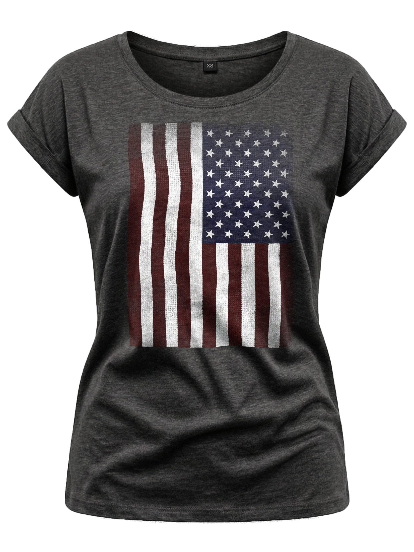 Print-Shirt Damen USA Flagge Vintage Amerika Fahne Tunika Top Sommer Oberteile