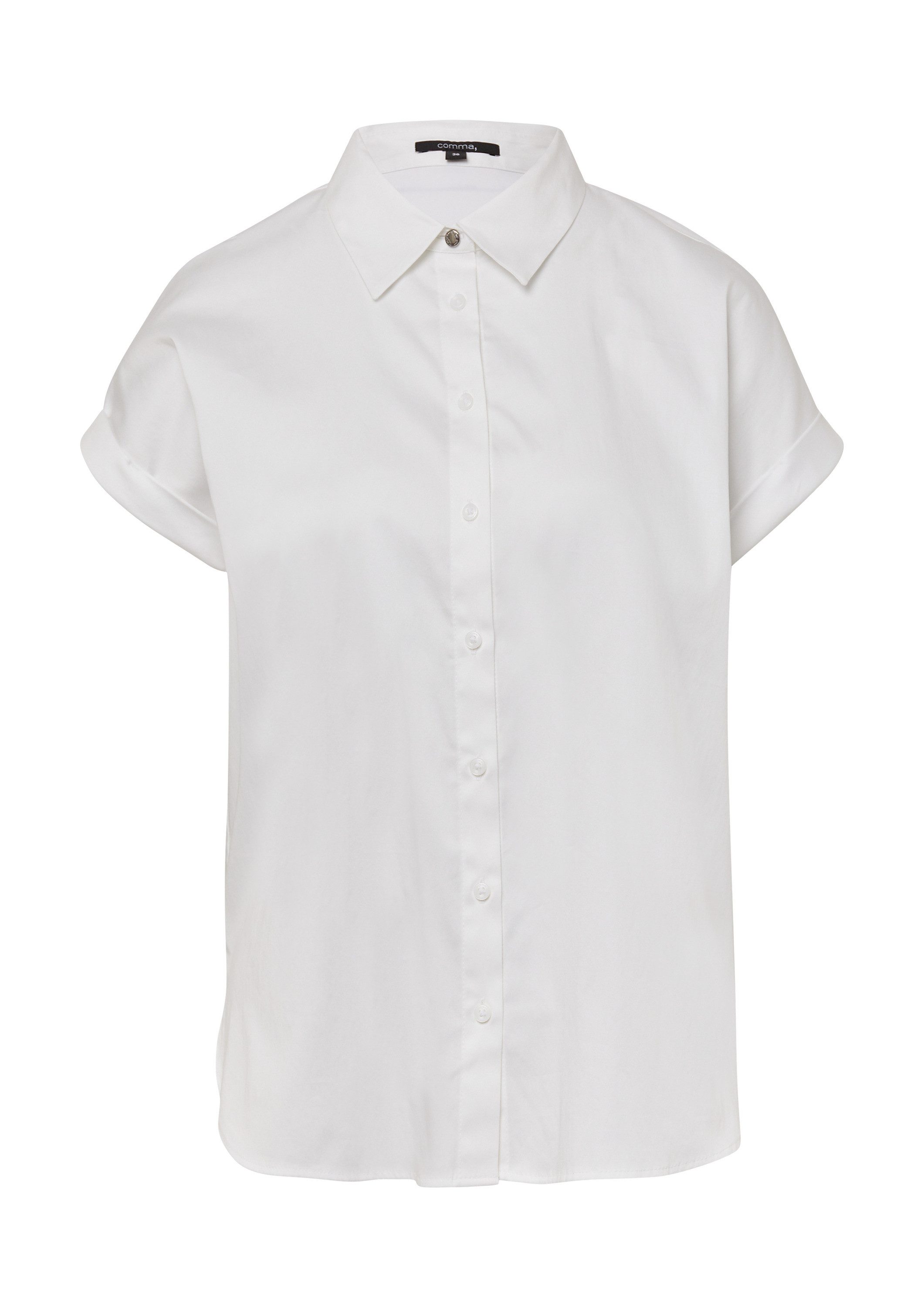 comma Kurzarmbluse Bluse Bluse aus Baumwollsatin mit überschnittenen Schultern