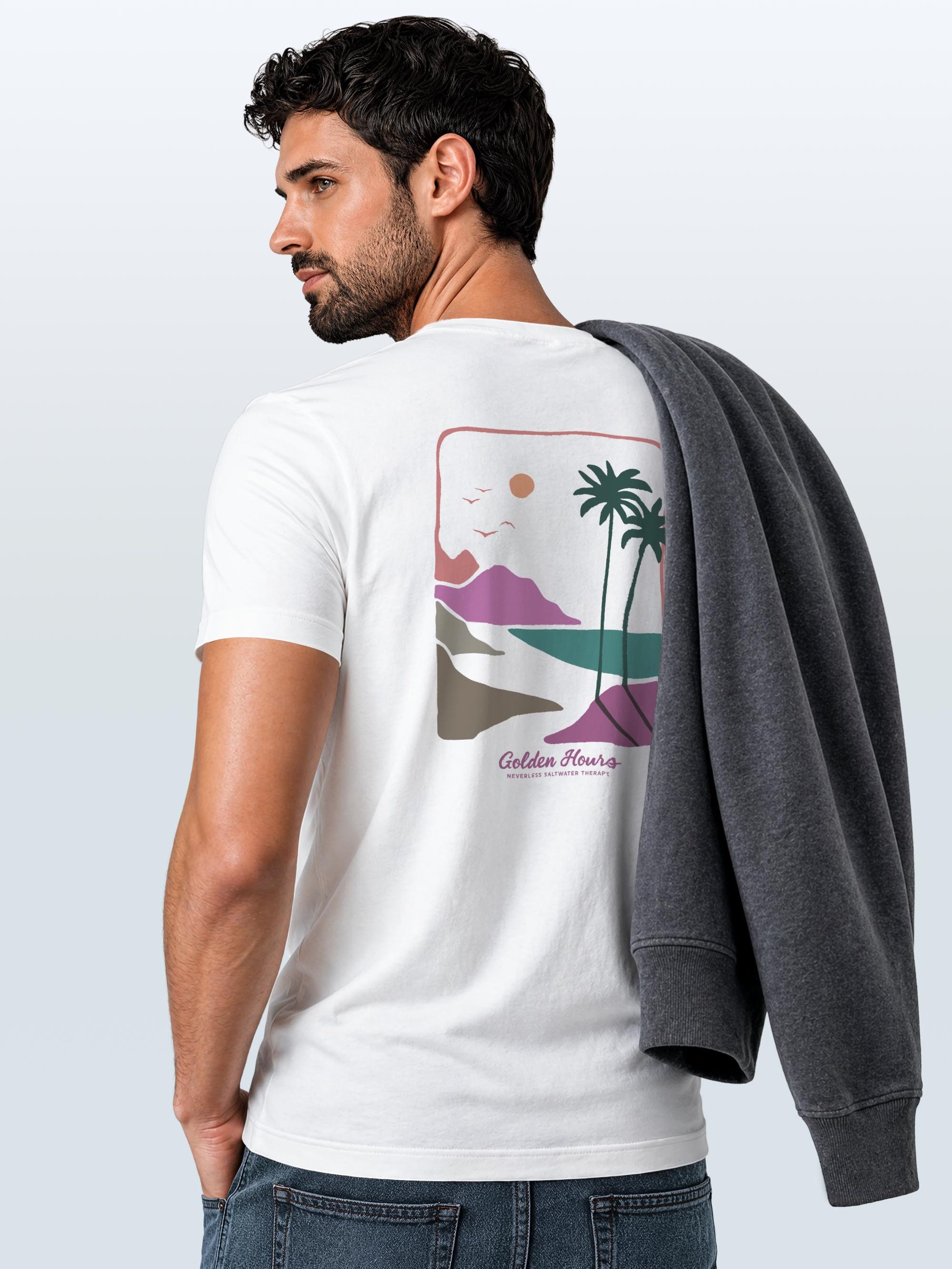 Neverless Print-Shirt Herren T-Shirt Backprint - Surf Design Golden Hours - Baumwollshirt mit Print – Bild 5 von 5