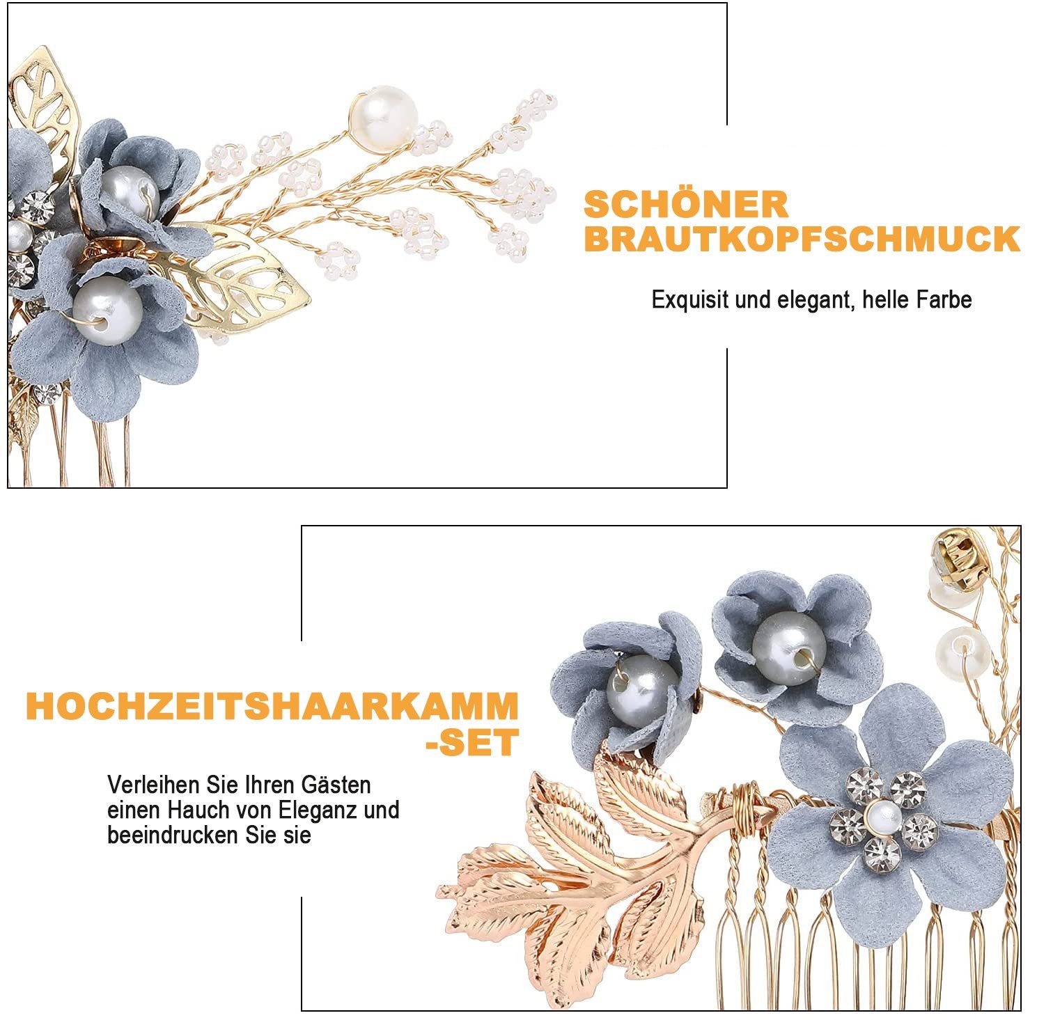 4 floral haarkämme zggzerg zggzerg Haarspange stücke Braut(blau) Strass
