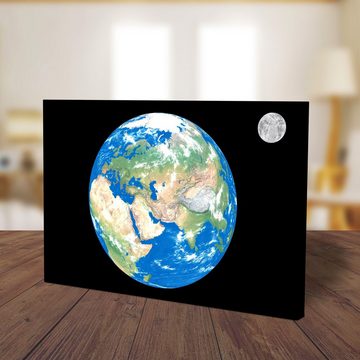 wandmotiv24 Leinwandbild Erde mit Mond, Weltall (1 St), Wandbild, Wanddeko, Leinwandbilder in versch. Größen