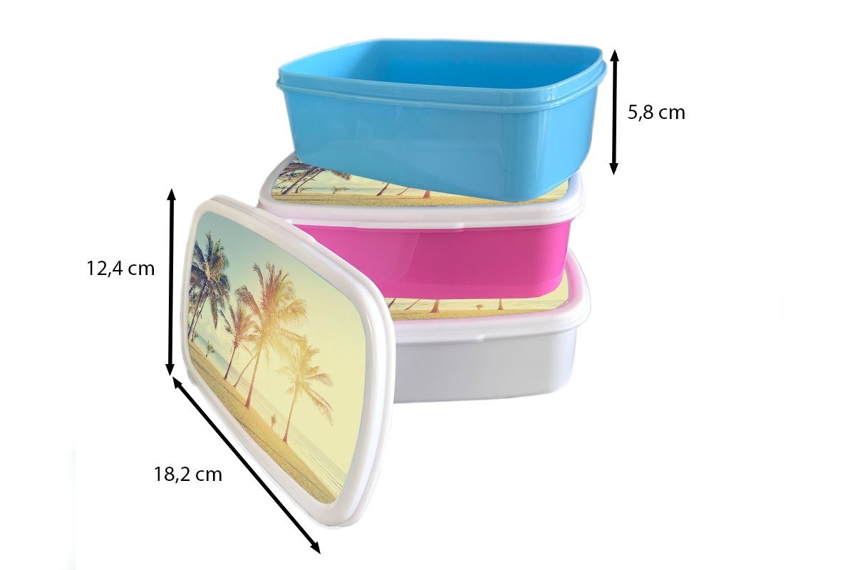 Lunchbox weiß Brotbox (2-tlg), - Sommer für - und MuchoWow Kinder und Sonne Kunststoff, Palme Erwachsene, - Strand, Brotdose, - für Mädchen Jungs Meer