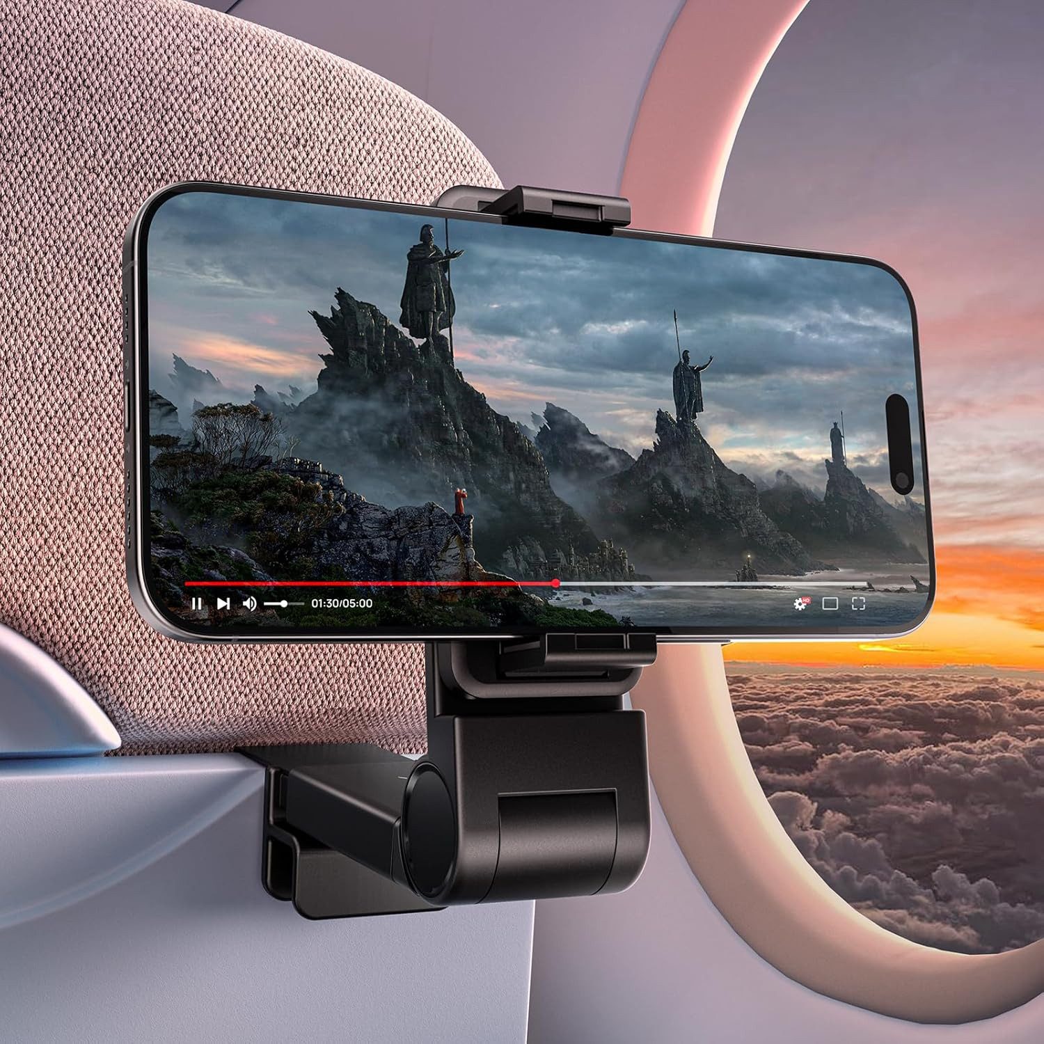 TUWENA Smartphone-Halterung Handyhalterung Flugzeug, 360 Drehbar Verstellbare Handy Halterung, (Geräuschlos verstellbar, stabiler Halt, faltbar, für Flug & Alltag)