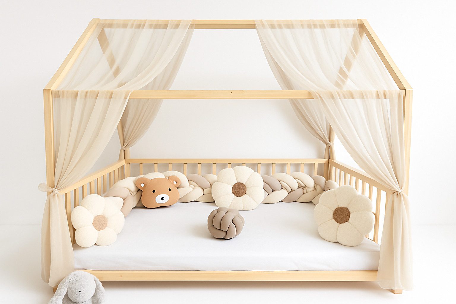 Baby Fancyroom Балдахин для кровати Hausbett Himmel Premium Tüll, Baldachin für Kinderbett Mädchenzimmer, 2-teilig, mit 4 Schleifen, Premium Tüll