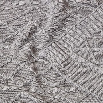 Plaid Strickdecke aus 100% Baumwolle, grau, 130 x 170 cm, Homescapes