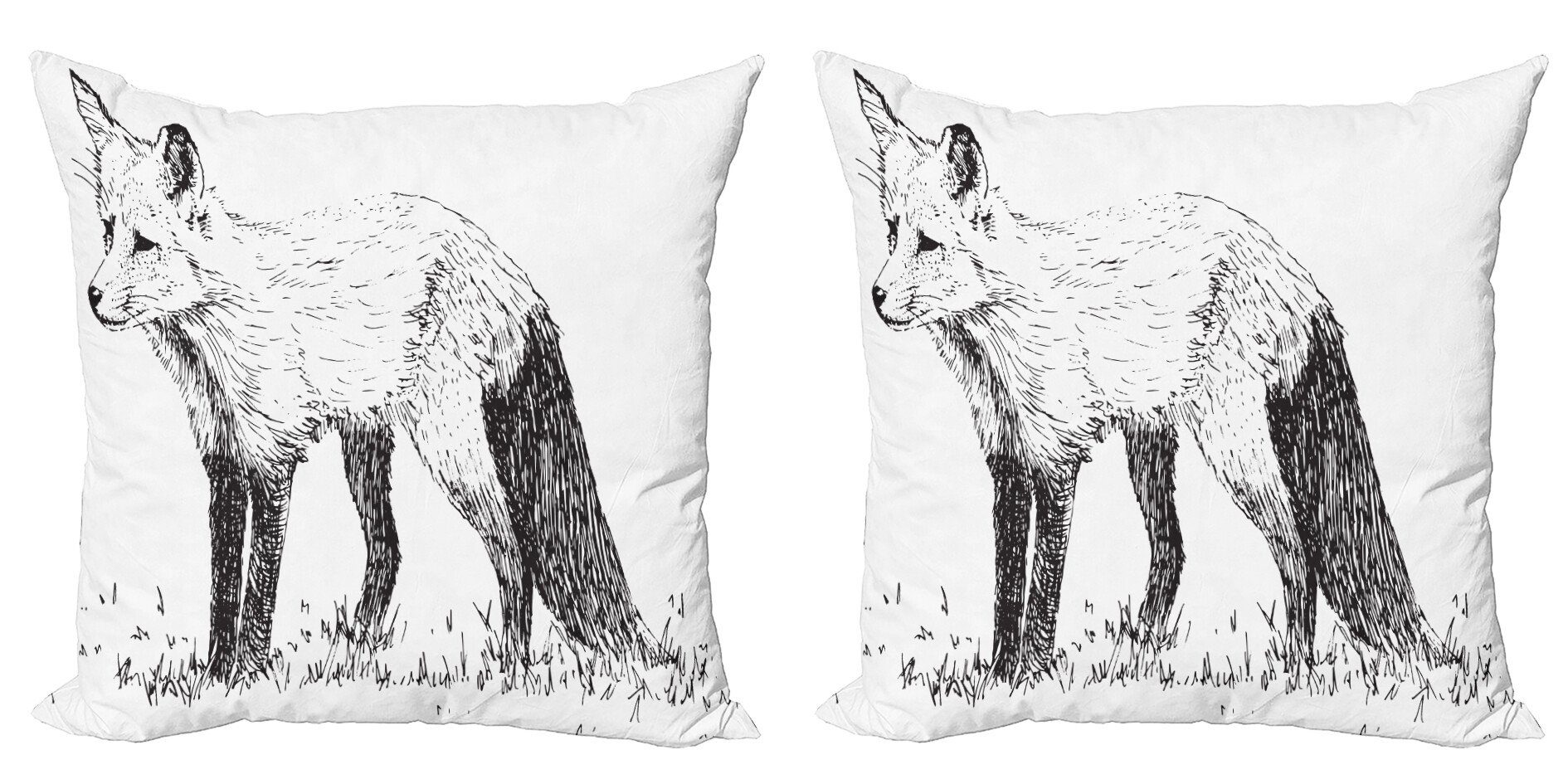auf Tier Doppelseitiger Accent Sketchy Abakuhaus Kissenbezüge Stück), Zeichnung Fuchs Digitaldruck, Grass Modern (2