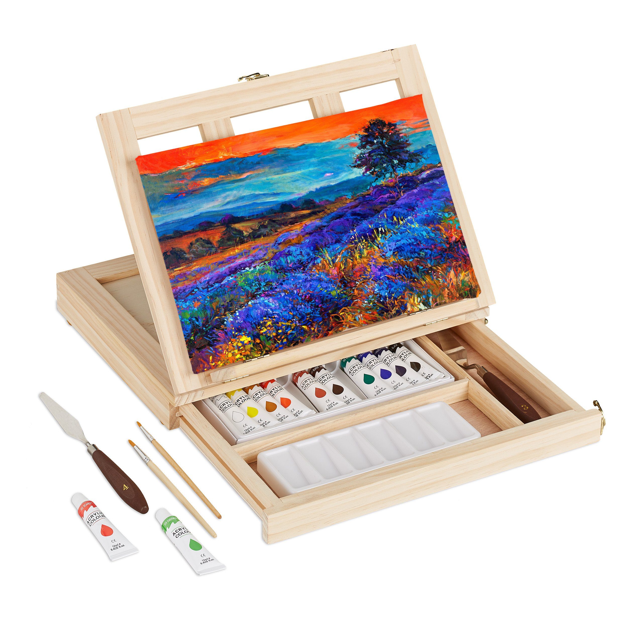 relaxdays Tischstaffelei mit Zubehör