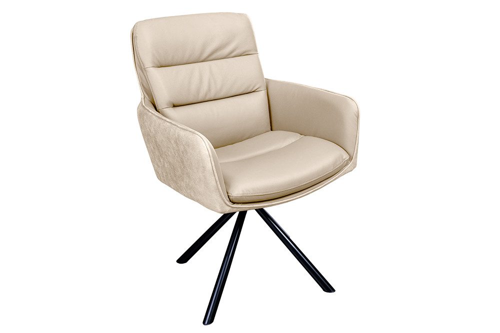 riess-ambiente Polsterstuhl BIG GEORGE beige/schwarz-Echtleder, Microfaser, Armlehne, 360° drehbar (Einzelartikel, 1 St), gepolsterter Drehstuhl - ideal für Wohn-, Arbeits-, Esszimmer & Küche