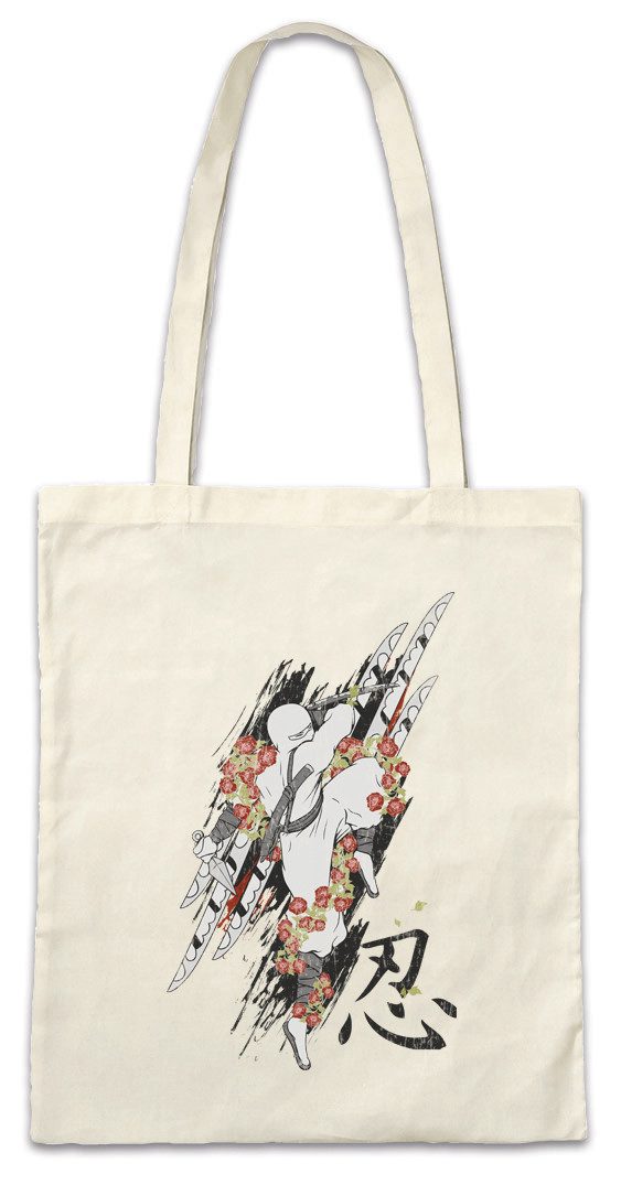 Beuteltasche White Ninja Stofftasche Samurai Bushido Banzai Krieger Rüstung Helm