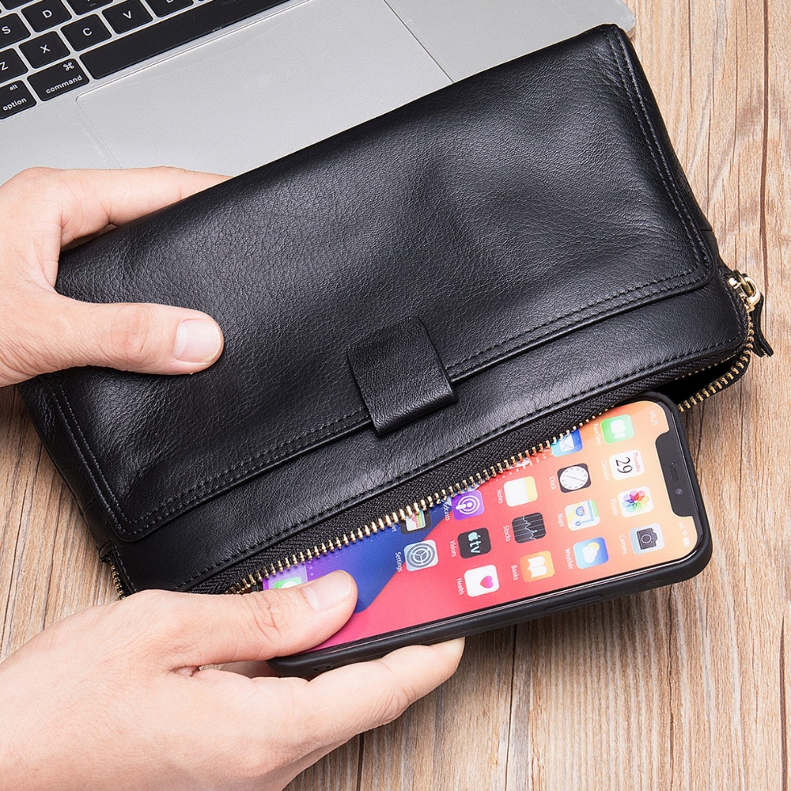 YUBRO-STUDIO Clutch Herren Leder Business Clutch günstig online kaufen