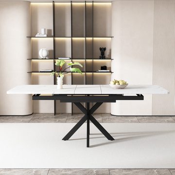 OKWISH Esstisch Erweiterbar Esszimmertisch rechteckig (Erweiterbar Esszimmertisch rechteckig Küchentisch weiß Marmoroptik), Ausziehbar 150-180cm Tischplatte