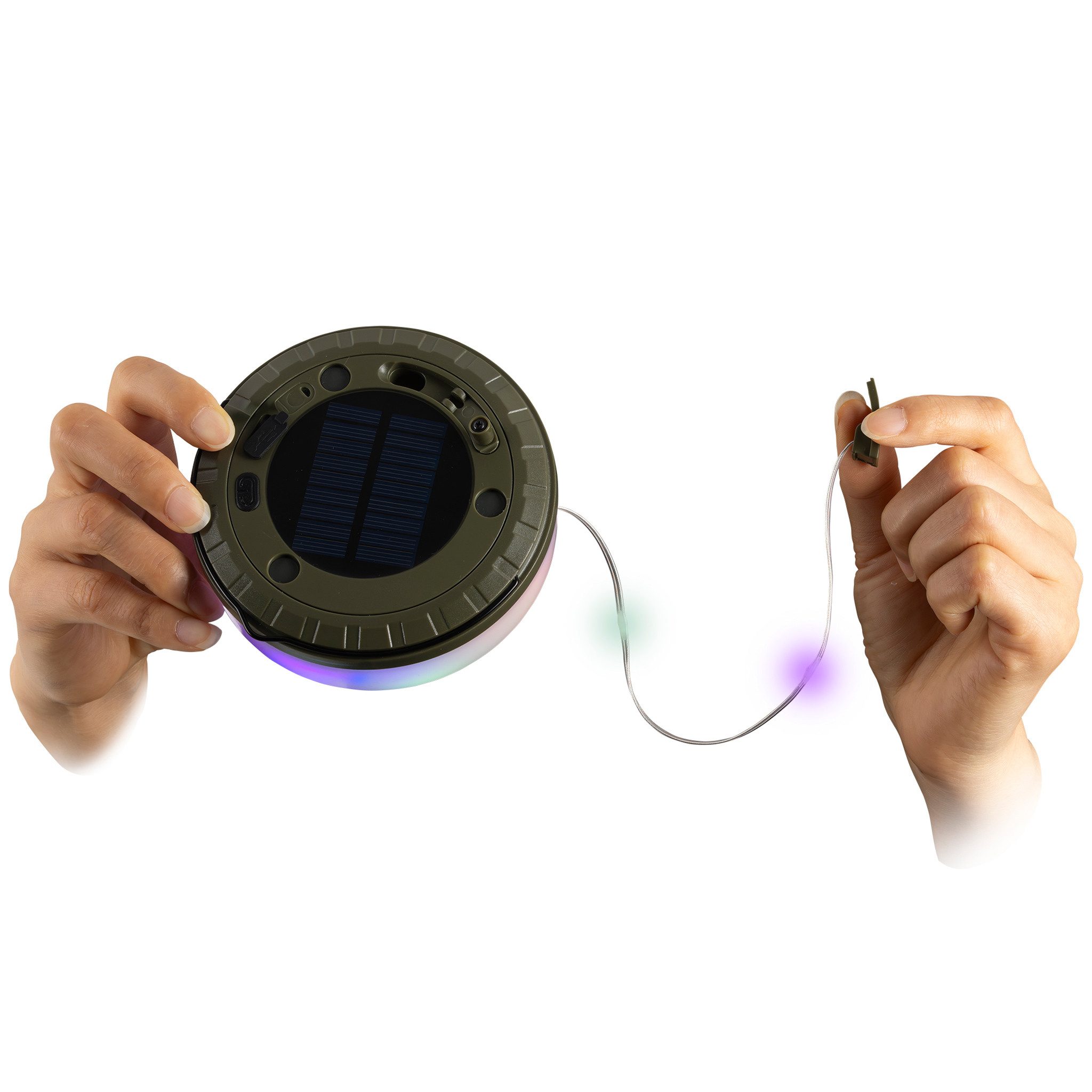 Lumineo LED-Lichterkette, Solar Lichterkette 10m aufrollbar & USB-C aufladbar mit 136 LEDs Bunt