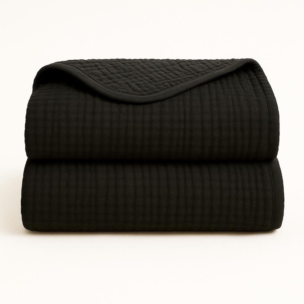 Plaid Musselin Plaid 120cmx180cm aus Biobaumwolle in Tiefem Schwarz, Sandiik, Made in Stuttgart