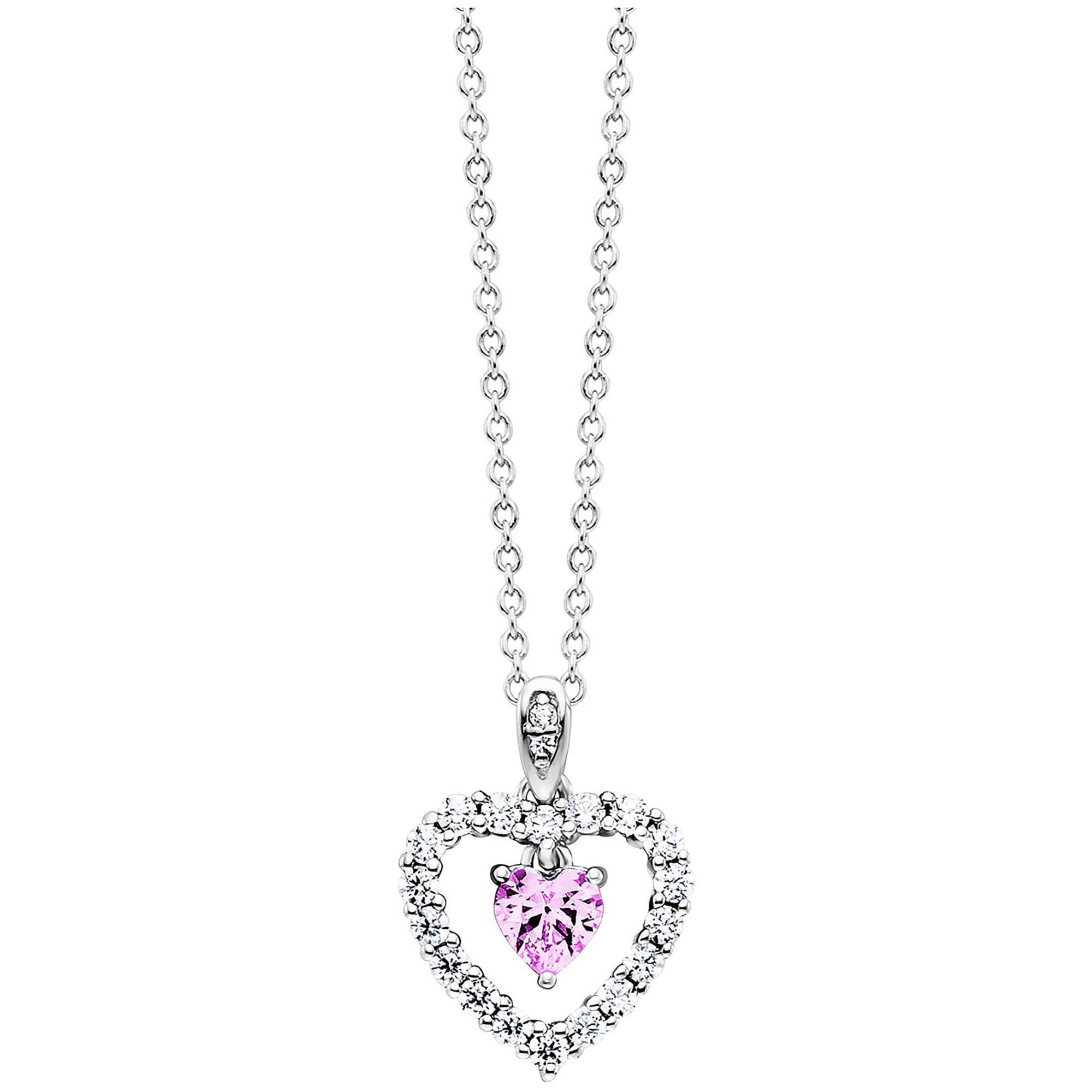 Julie Julsen Kette mit Anhänger 925 Silber rhodiniert Herz Zirkonia weiß rosa