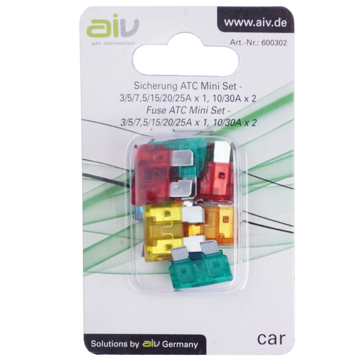 AIV Kfz-Sicherungshalter ATC Sicherung Sortiment Set Kfz, Flachsicherung für Auto NFZ ATO etc, Komplett Sortiment