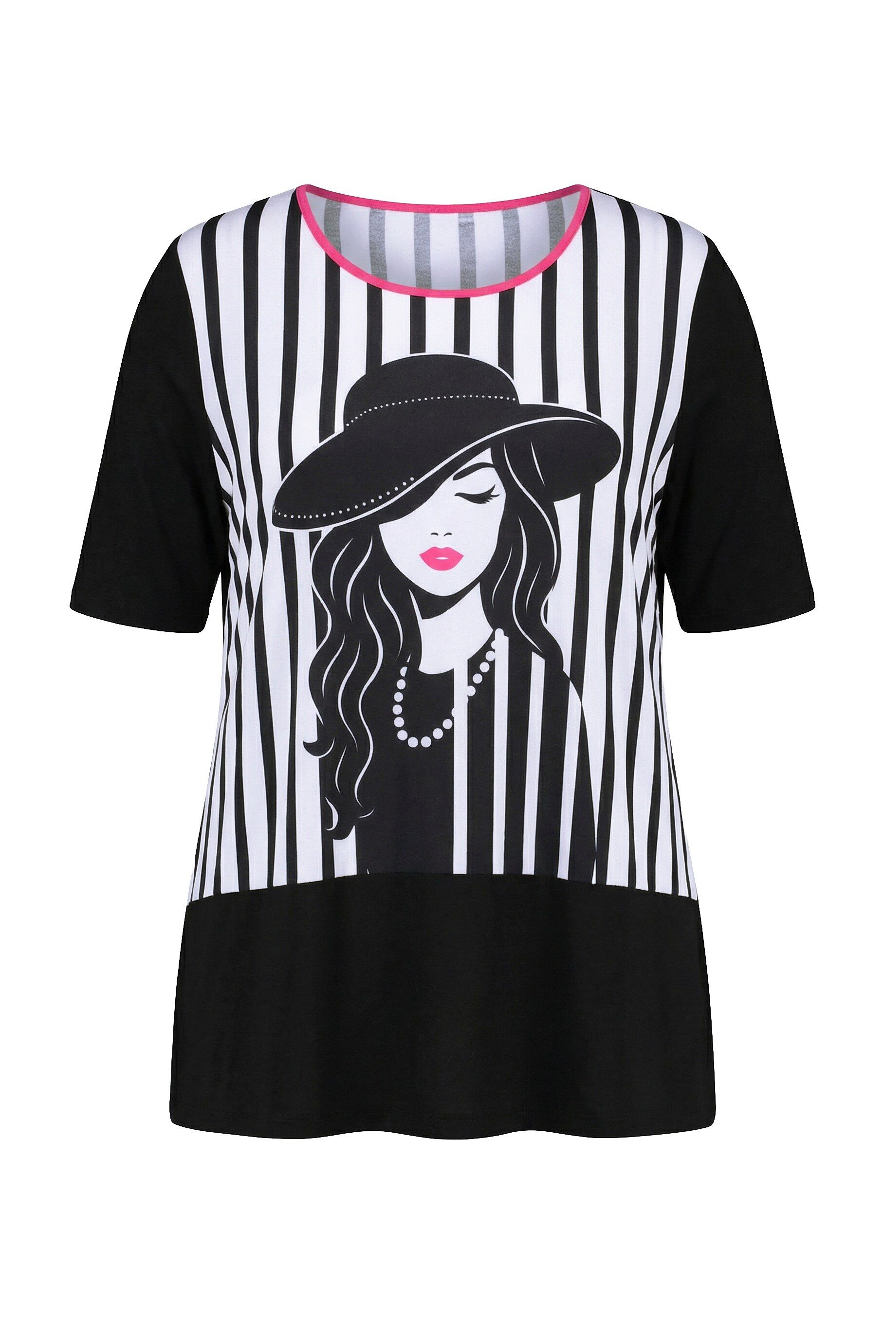 T-Shirt T-Shirt A-Linie Streifen und Frauen-Motiv