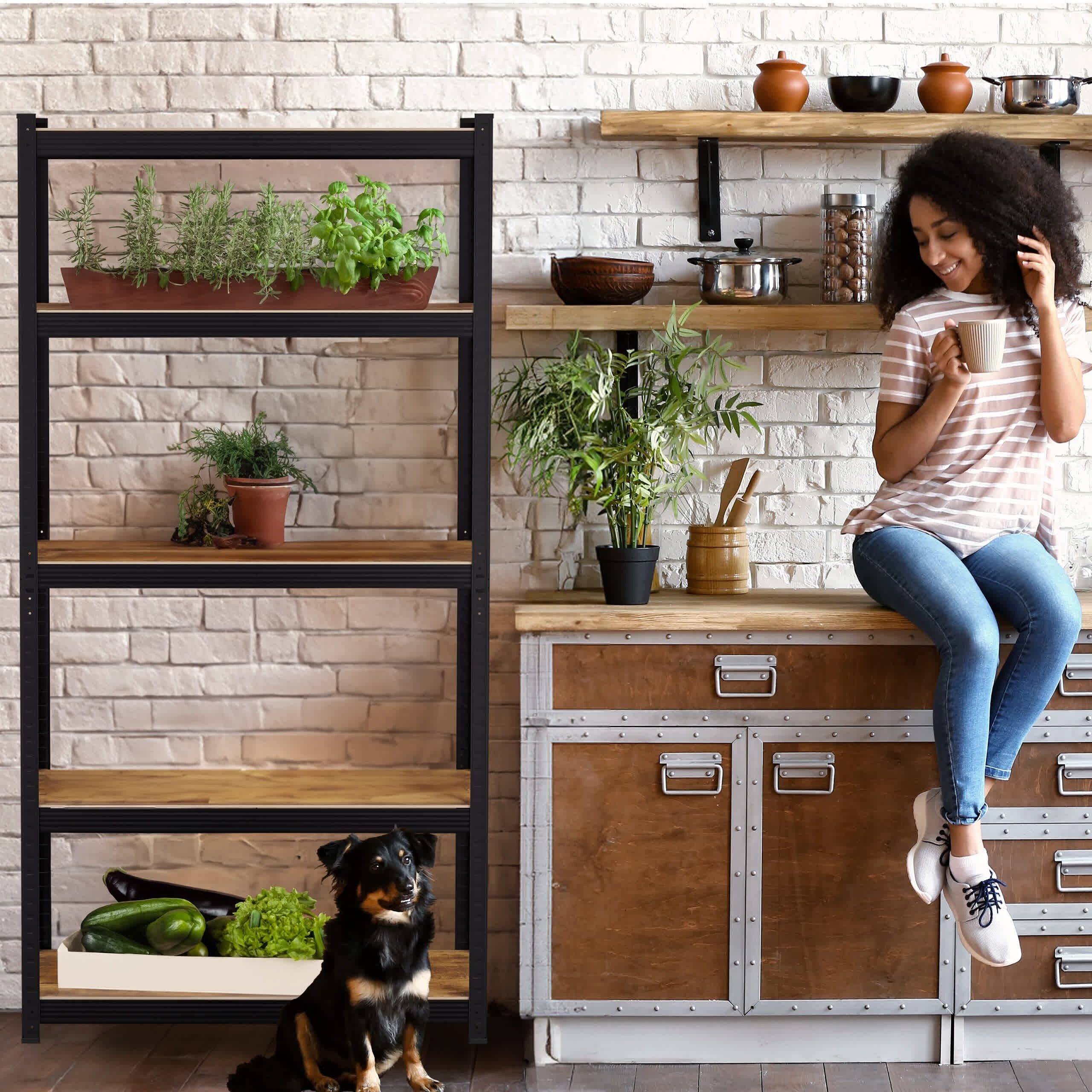 relaxdays Schwerlastregal Mattes Schwerlastregal mit 5 Ebenen, Holzoptik günstig online kaufen
