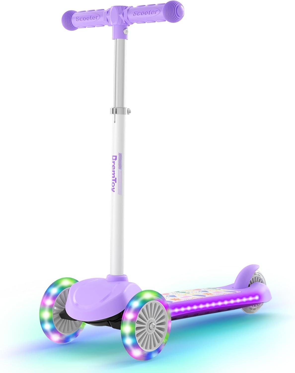 BremToy Dreiradscooter Höhenverstellbare Kinderroller mit leuchtendem Deck und PU-LED Rädern